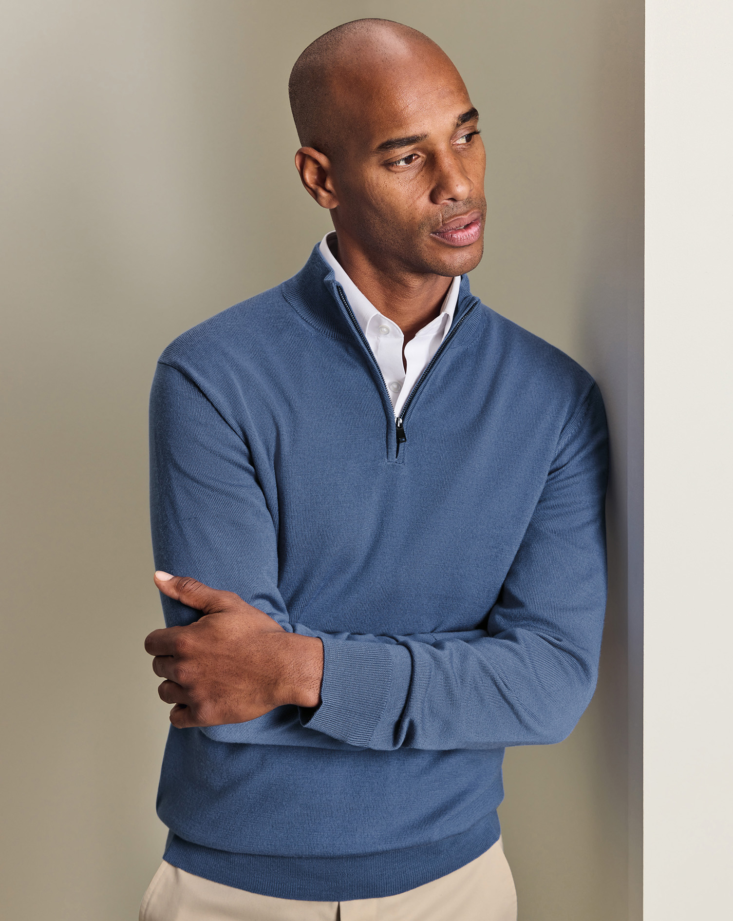 Pure Merino Quarter Zip Sweater - Steel Blue | Charles Tyrwhitt US