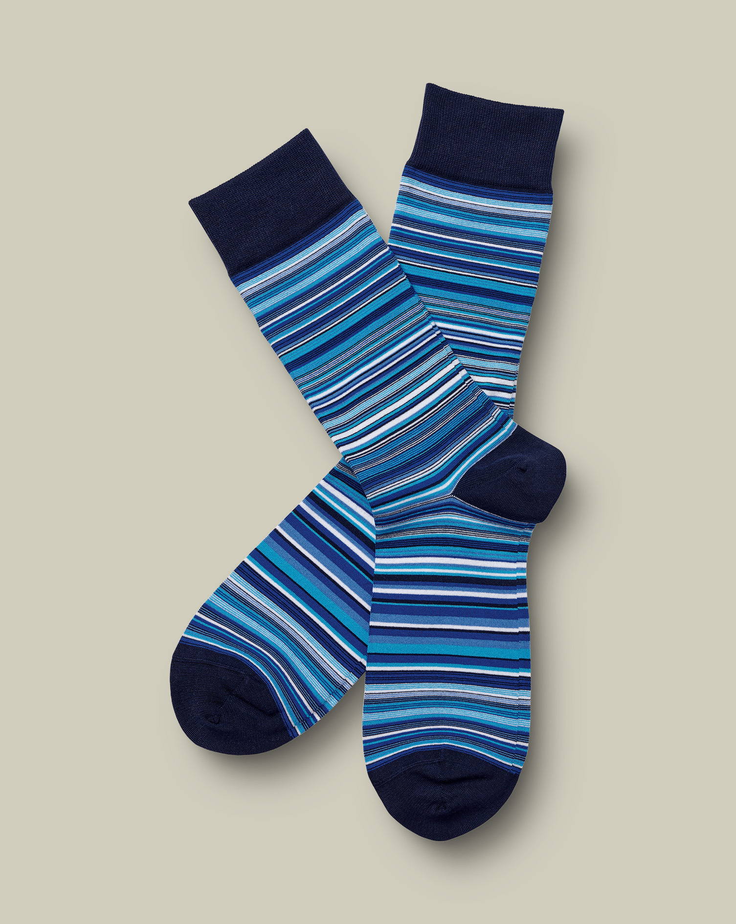 Men's Charles Tyrwhitt Stripe Socks - Cobalt Blue Size 10.5-13 Cotton