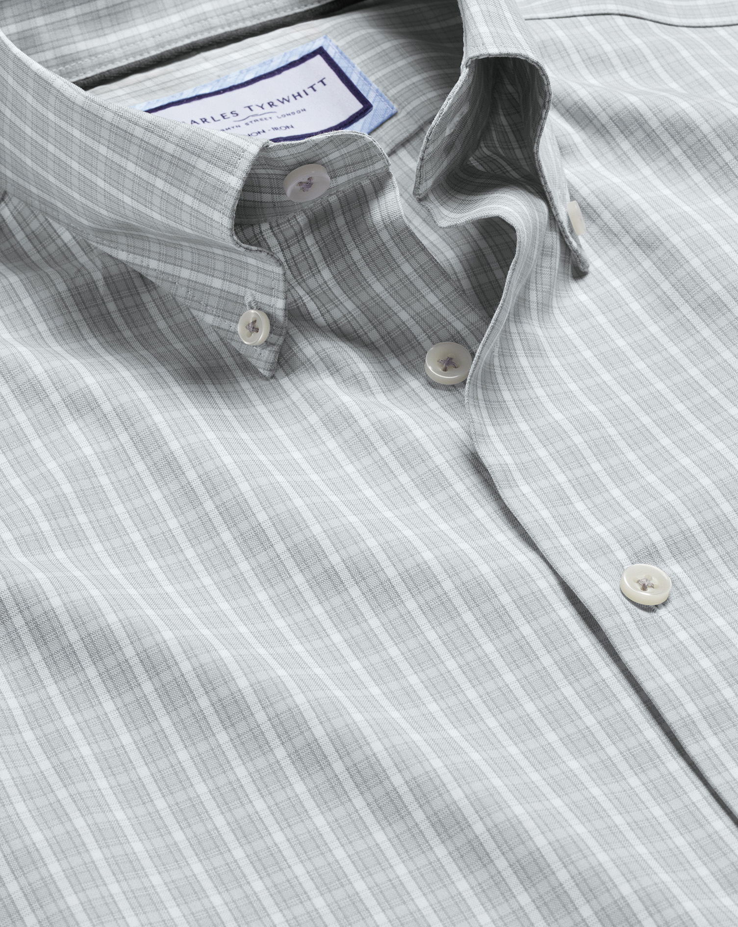 Men's Charles Tyrwhitt Button-Down Collar Non-Iron Windowpane Check Dress Shirt - Sliver Grey Single