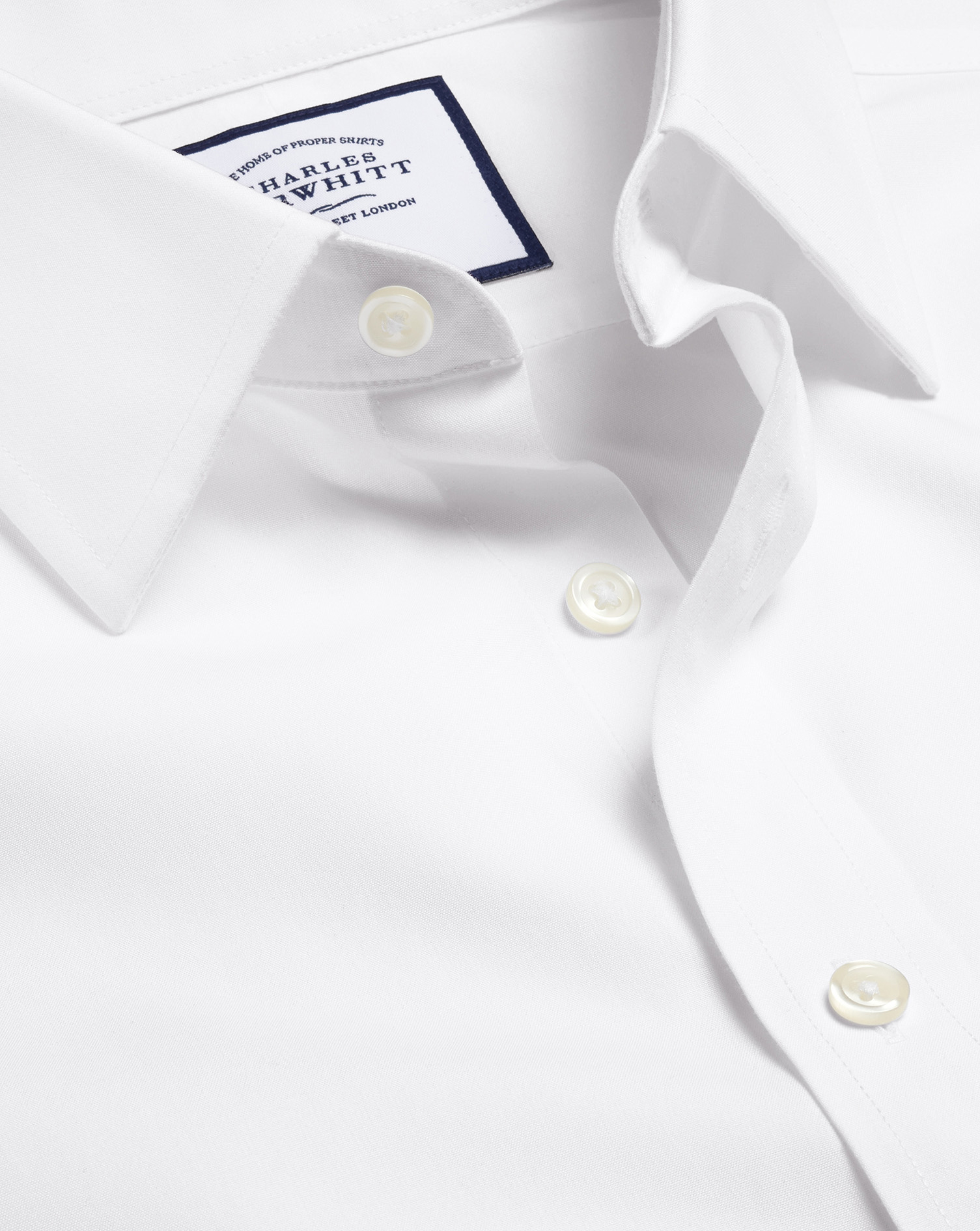 Men's Charles Tyrwhitt Non-Iron Poplin Short-Sleeve Dress Shirt - White Size Large Cotton
