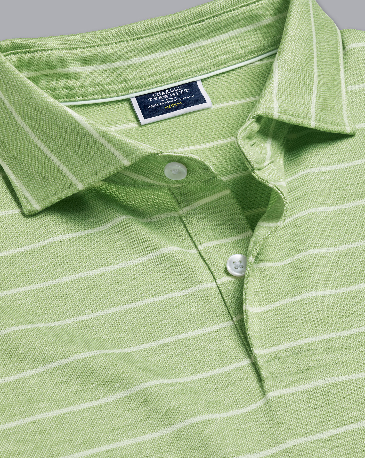 Men's Charles Tyrwhitt Linen Cotton Stripe Polo Shirt - Green Size XXL Cotton/Linen
