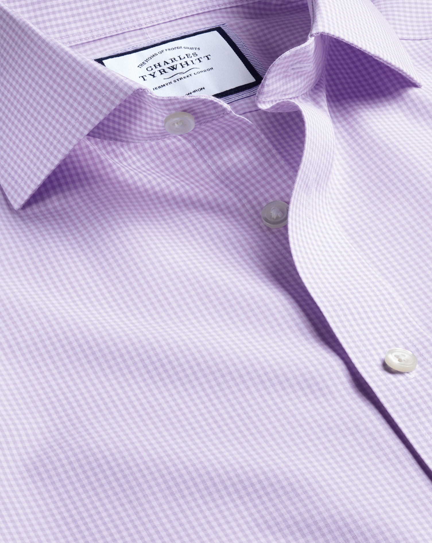 Charles Tyrwhitt Men's  Cutaway Collar Non-iron Mini Gingham Check Dress Shirt In Purple