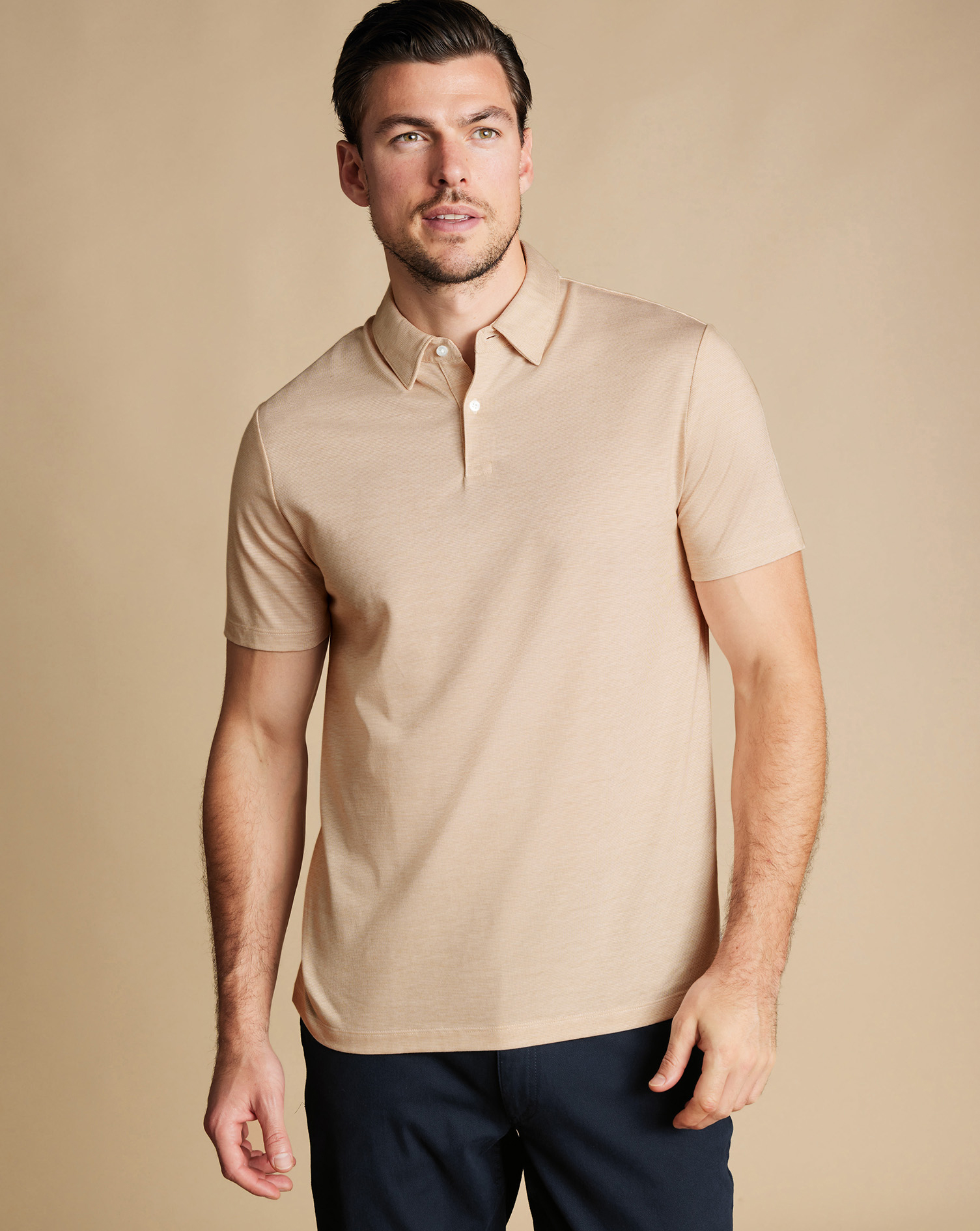 Men's Charles Tyrwhitt Cool Textured Polo Shirt - Gold Brown Neutral Size XXL Cotton
