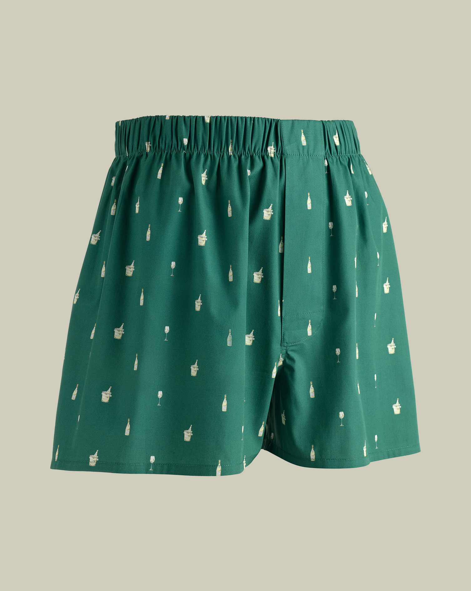 Men's Woven Wine Red Bottle Print Boxers - Bright Green, XXL by Charles Tyrwhitt