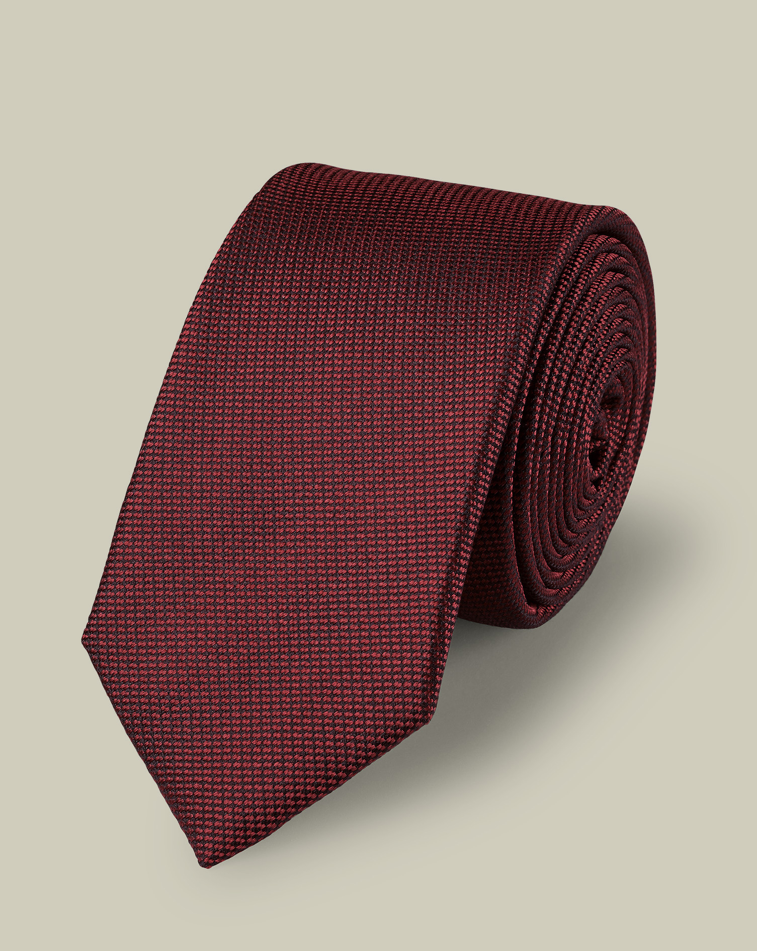 Men's Silk Textured Slim Tie - Red by Charles Tyrwhitt
