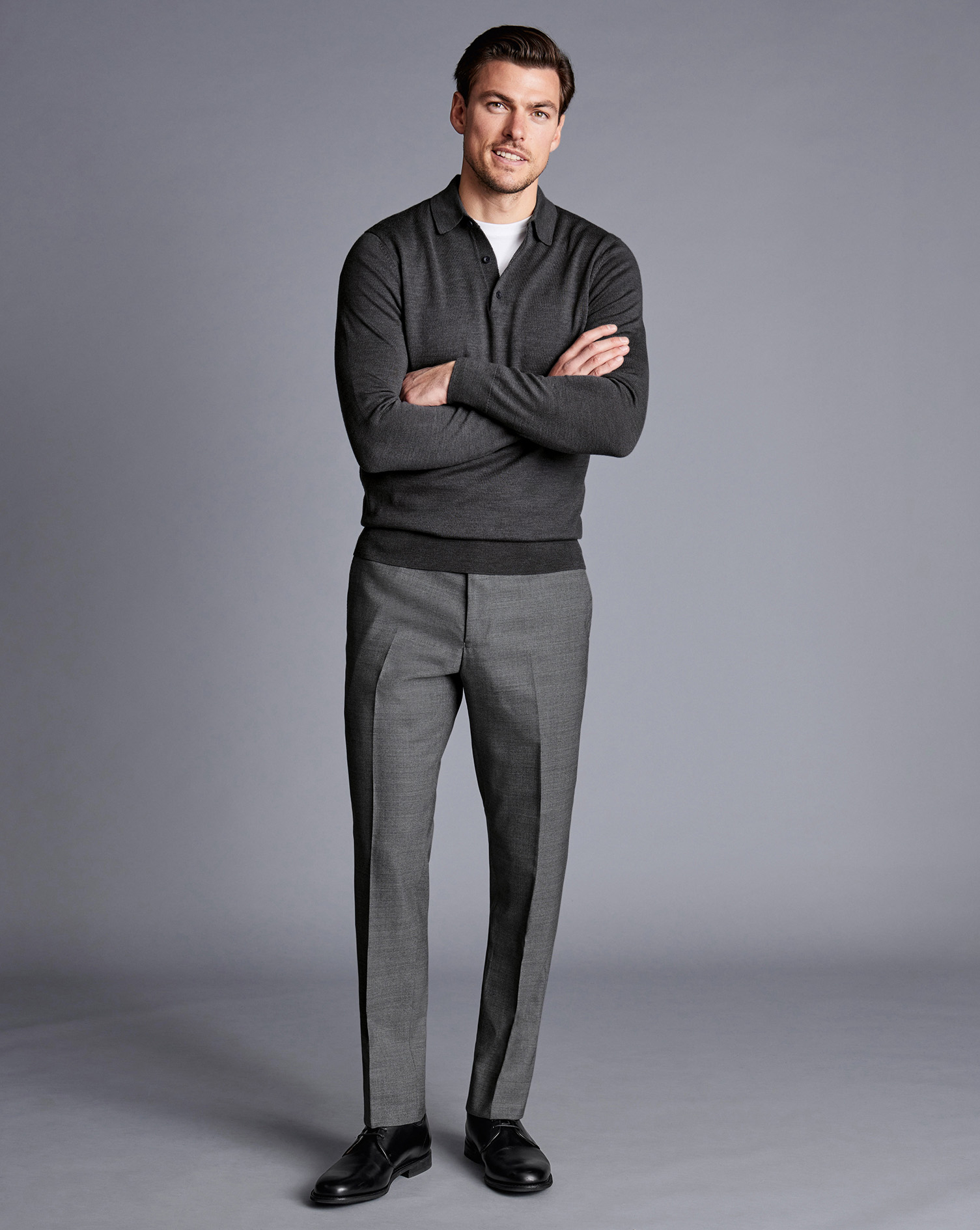 Men's Charles Tyrwhitt Smart Italian Luxury Trousers - Grey Size W38 L32 Wool
