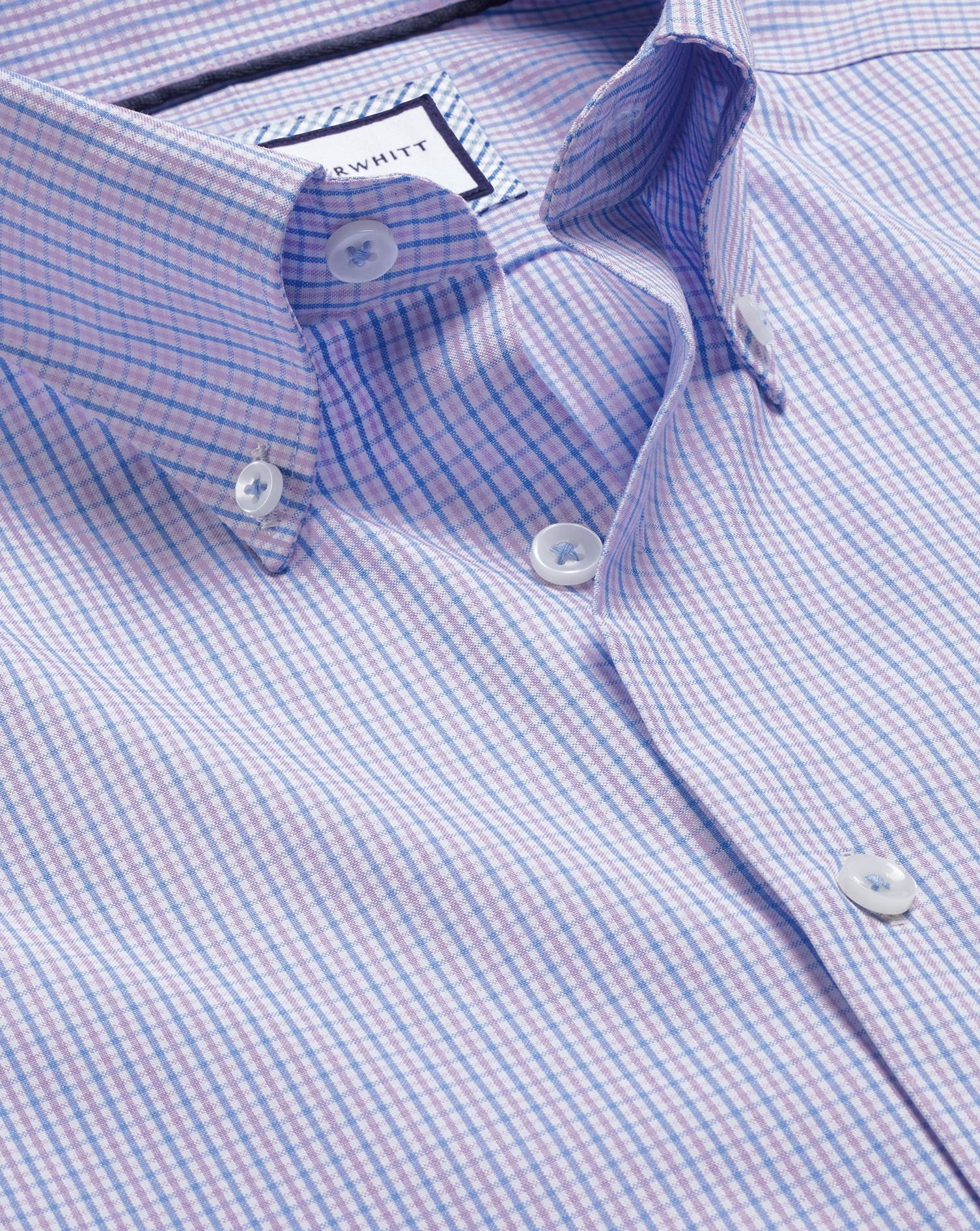 Charles Tyrwhitt Men's  Button-down Collar Non-iron Oxford Gingham Check Dress Shirt In Purple
