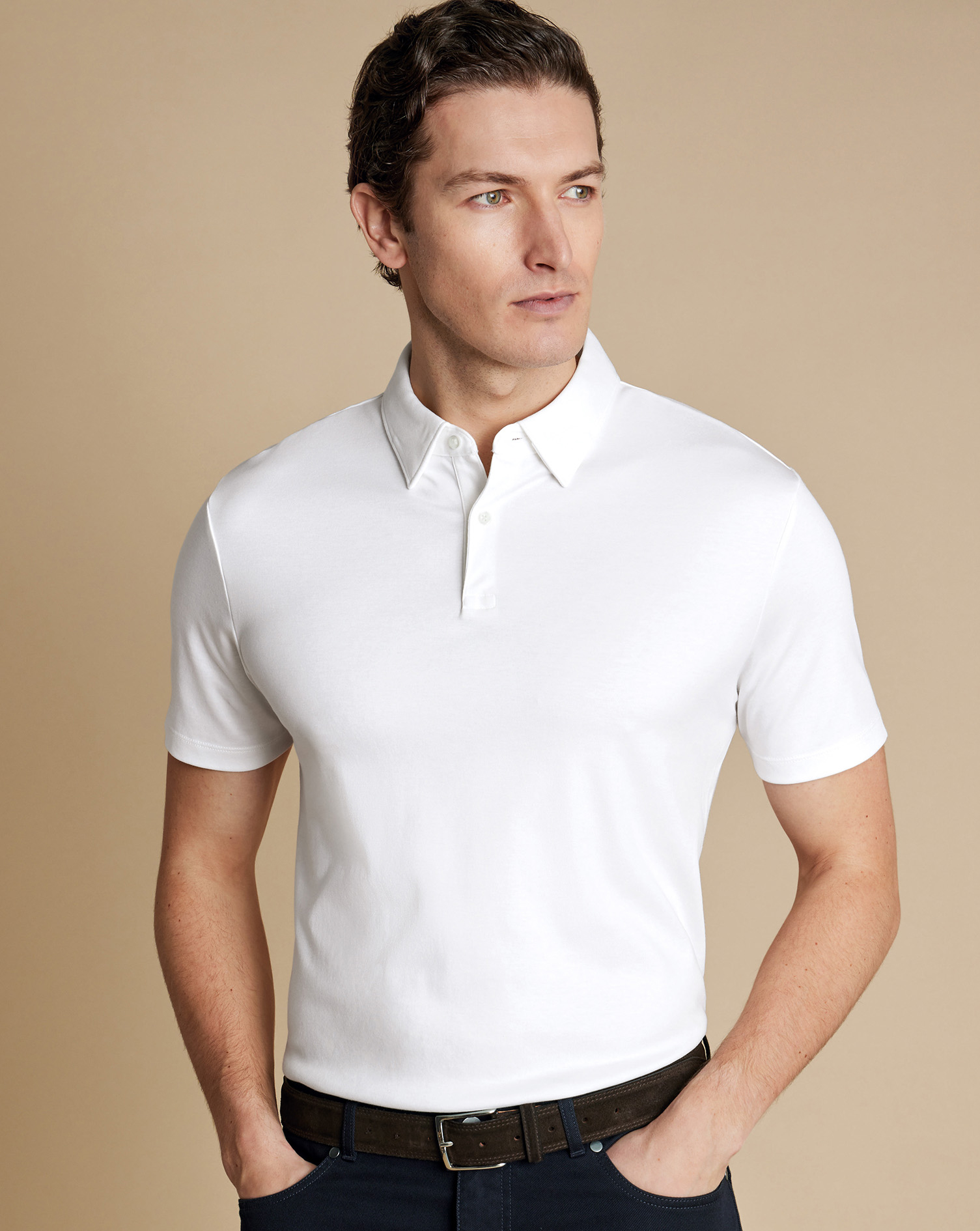 Men's Charles Tyrwhitt Smart Jersey Polo Shirt - White Size Small Cotton
