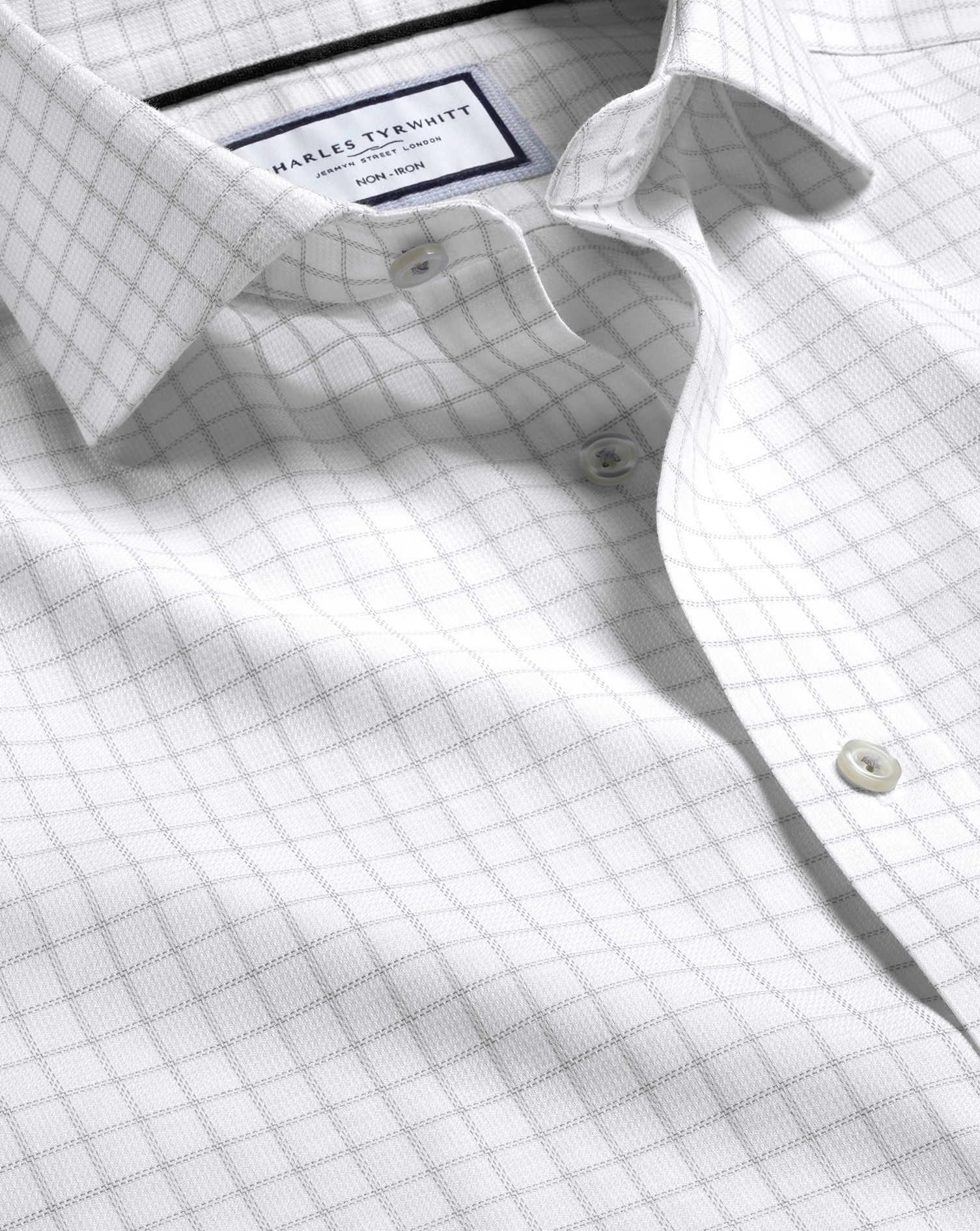 Men's Charles Tyrwhitt Cutaway Collar Non-Iron Clifton Weave Check Dress Shirt - Silver Grey French 