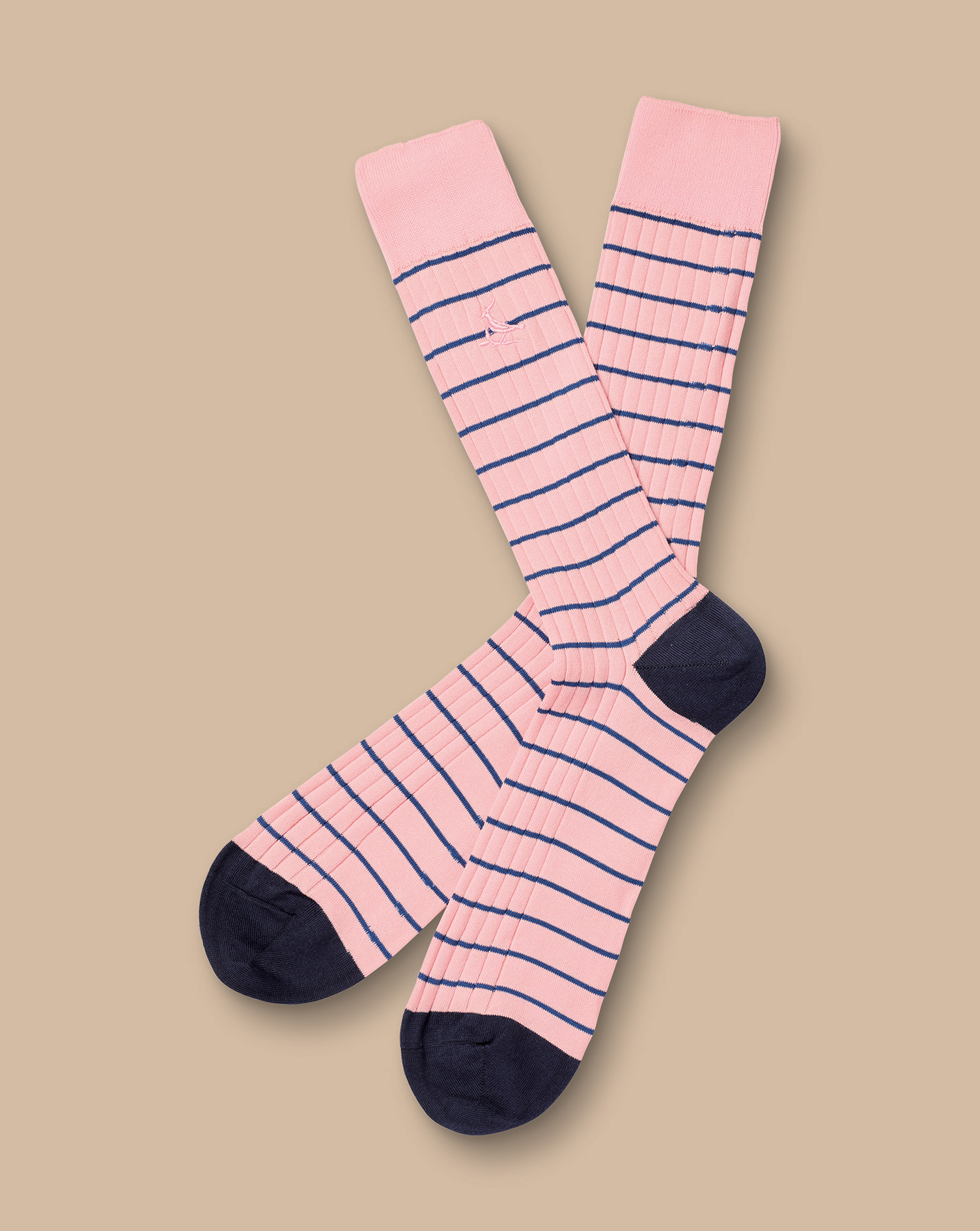 Men's Charles Tyrwhitt Stripe Rib Socks - Light Pink Size 6-10 Cotton
