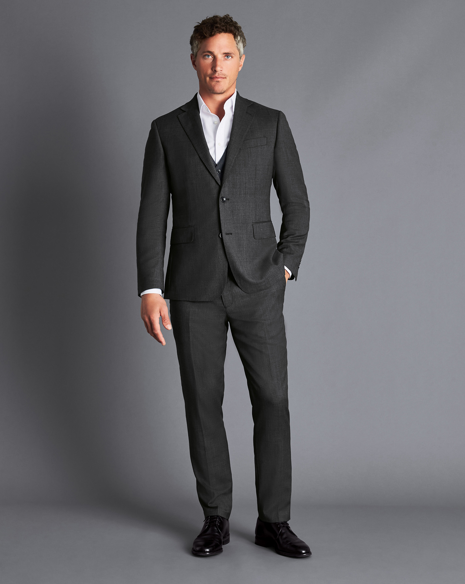 Men's Charles Tyrwhitt Ultimate Performance Birdseye Suit Waistcoat - Grey Size w46 Wool
