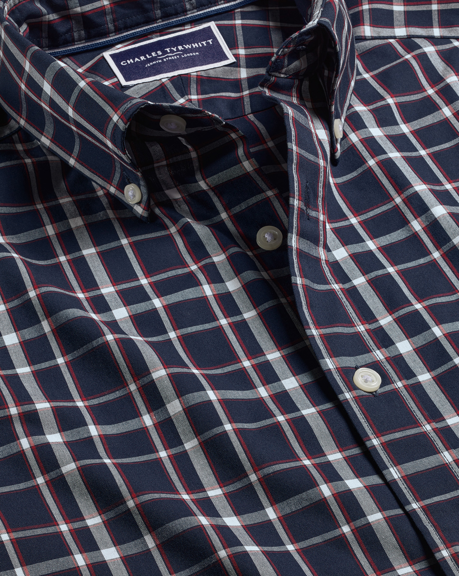 Charles Tyrwhitt Men's  Button-down Collar Non-iron Stretch Poplin Check Casual Shirt In Red