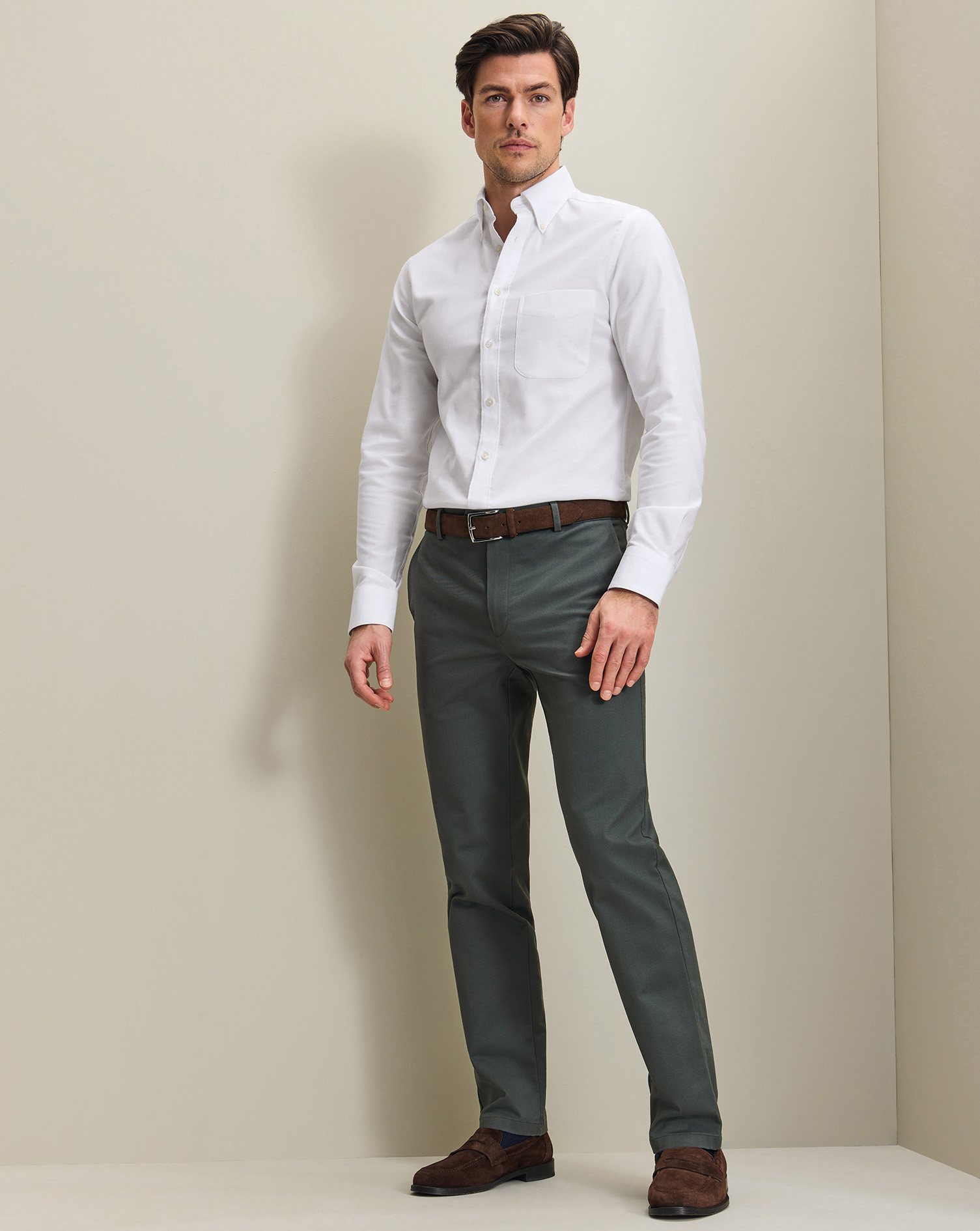 Men's Charles Tyrwhitt Ultimate Non-Iron Chino Pants - Green Size W42 L32 Cotton