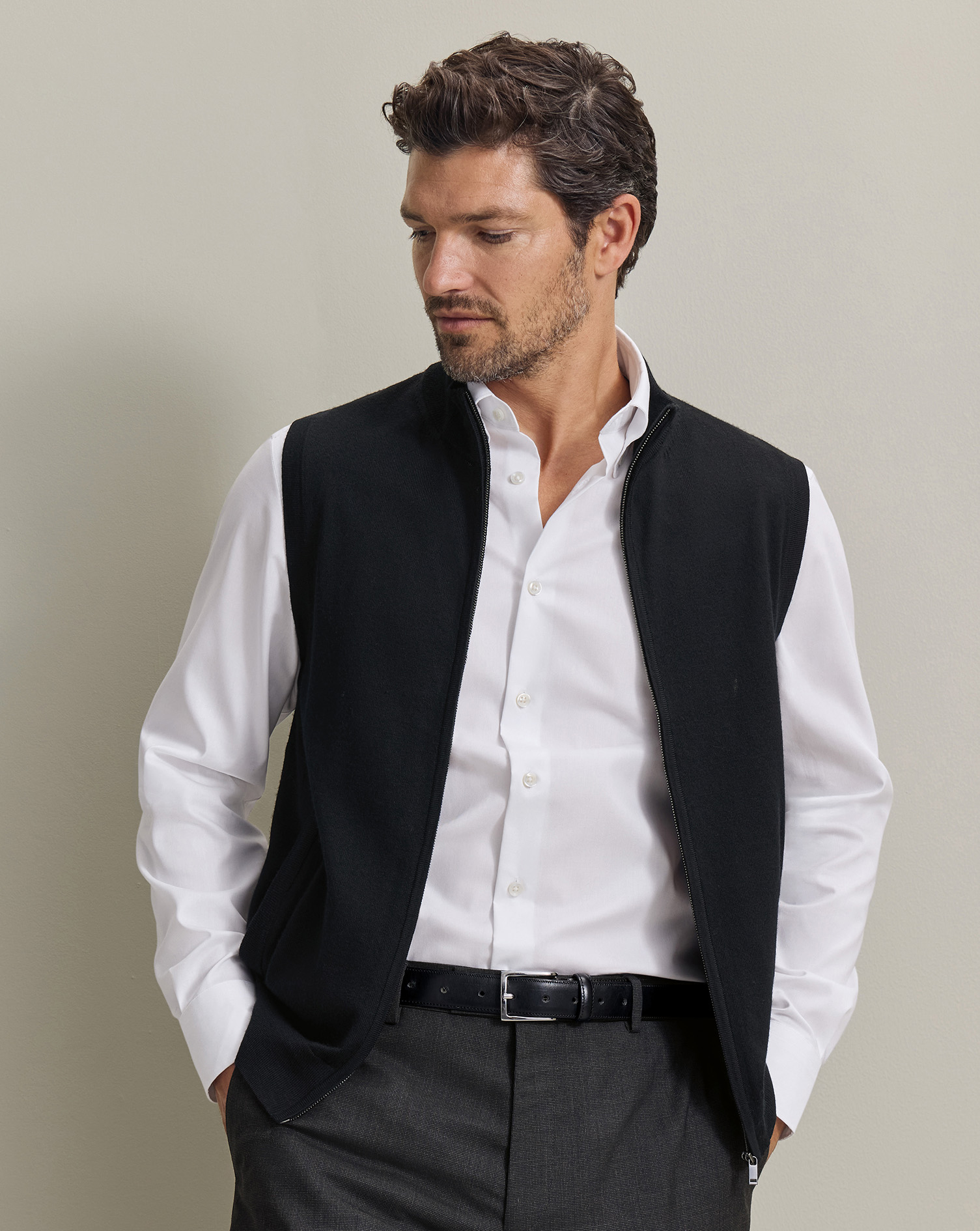 Pure Merino Zip Gilet - Black | Charles Tyrwhitt UK