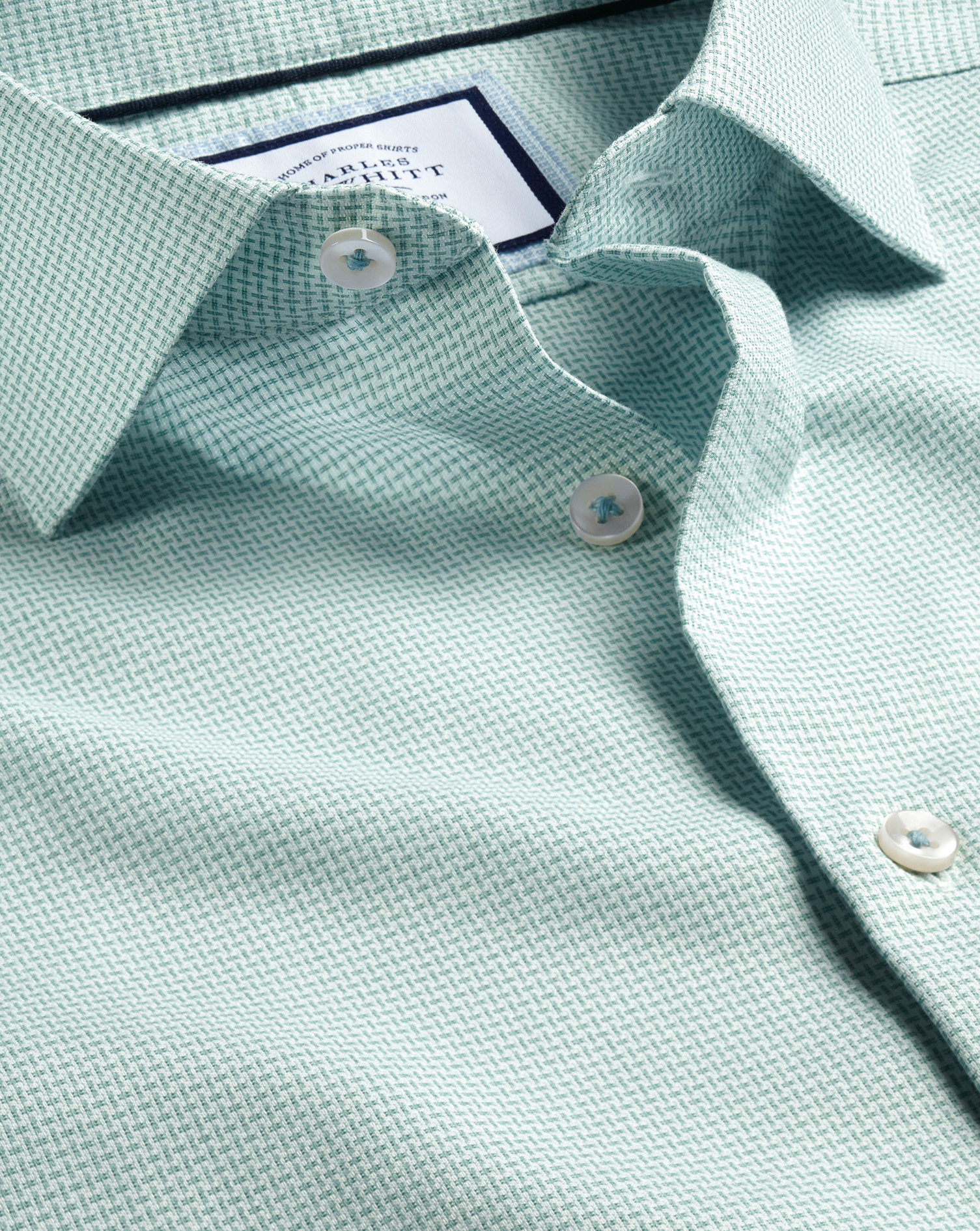 Men's Charles Tyrwhitt Semi-Cutaway Collar Non-Iron Stretch Texture Dress Shirt - Teal Green Single 