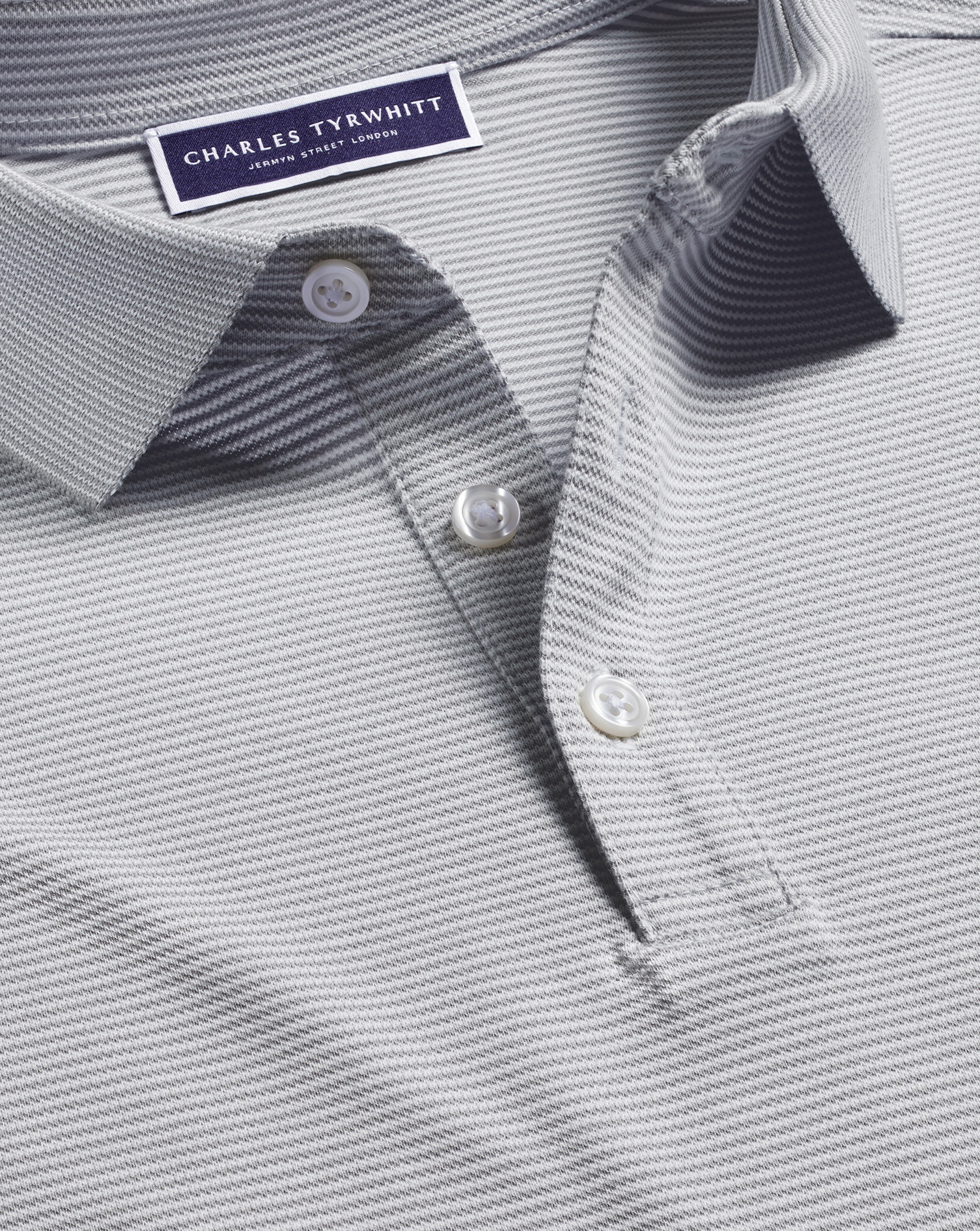 Men's Charles Tyrwhitt Striped Tyrwhitt Pique Polo Shirt - Light Grey Size XXXL Cotton
