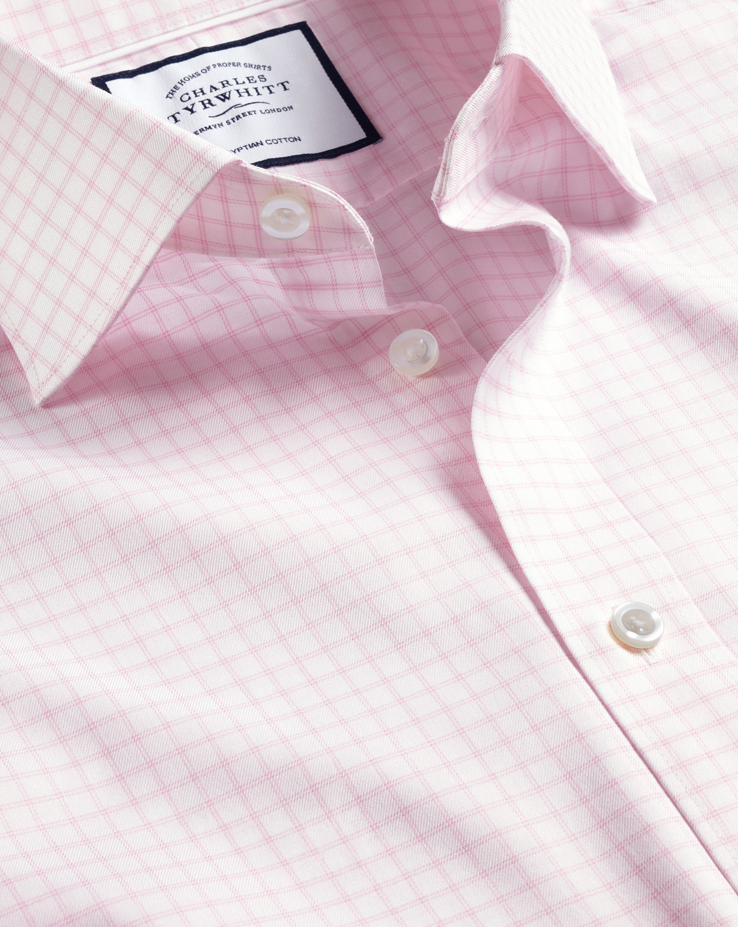 Men's Charles Tyrwhitt Semi-Cutaway Collar Egyptian Twill Twin Check Dress Shirt - Light Pink Single
