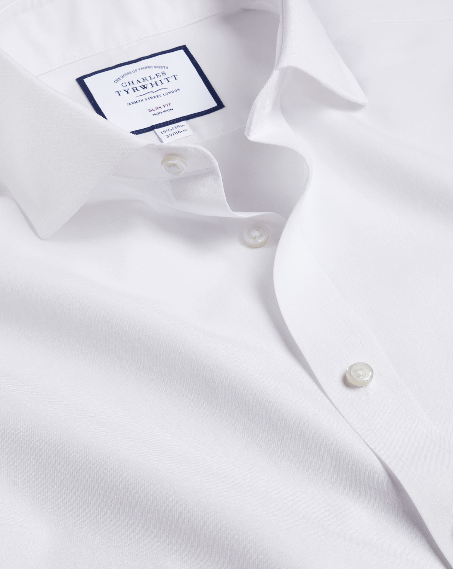 Men's Charles Tyrwhitt Cutaway Collar Non-Iron Poplin Dress Shirt - White French Cuff Size Large Cot