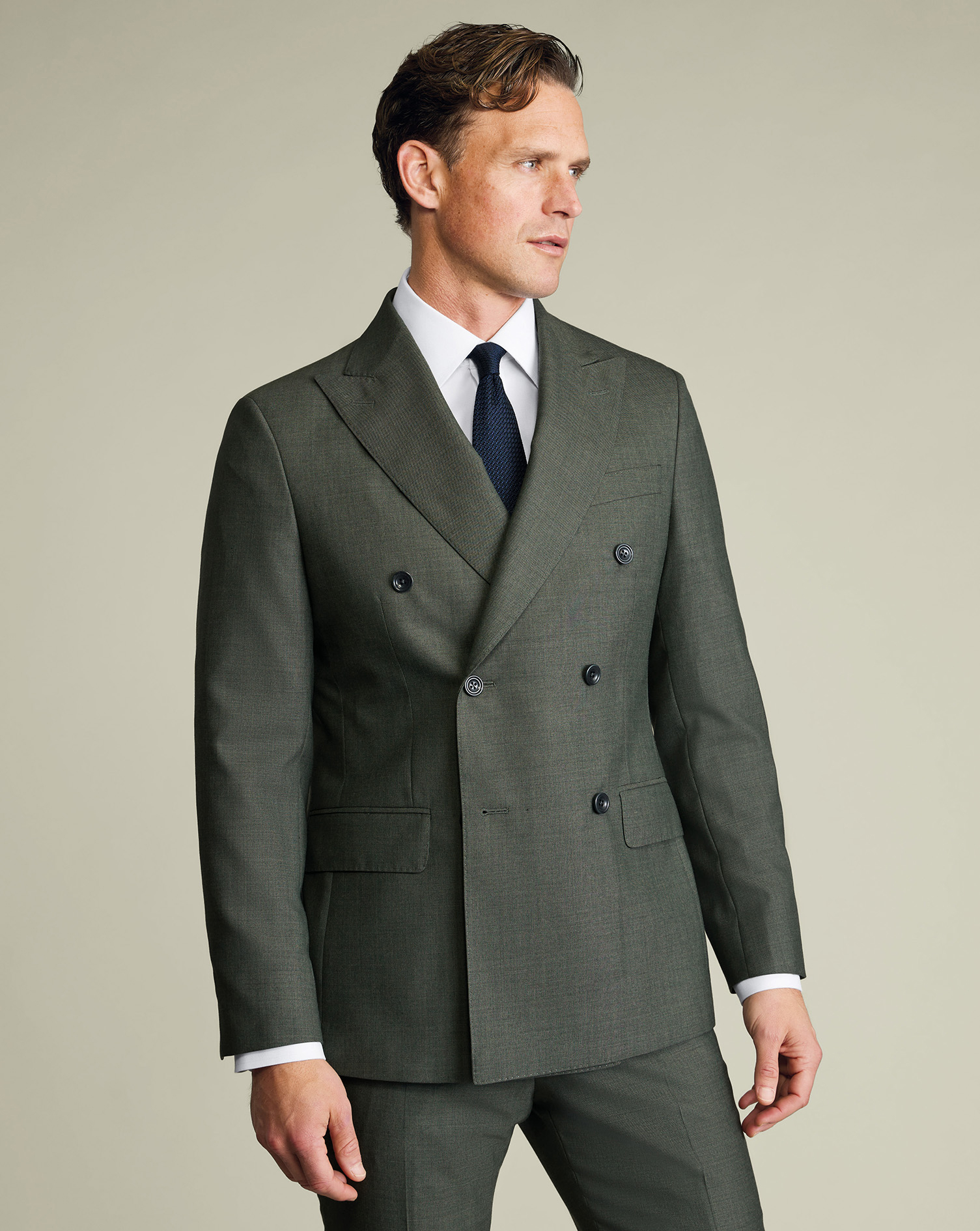 Men's Double Breasted Ultimate Performance Sharkskin Suit Jacket â Sage Green, 36R by Charles Tyrwhitt