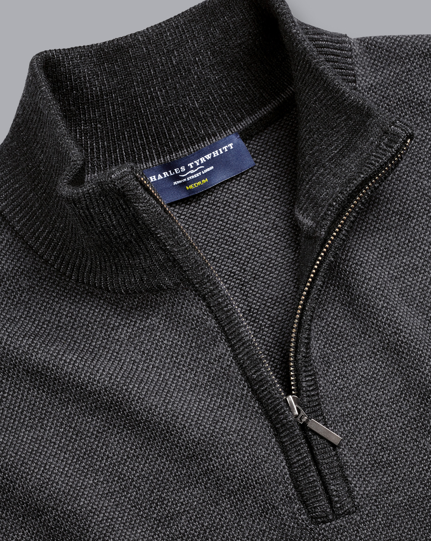 Pull À Col Fermeture Éclair En Mérinos À Tissage Œil-De-Perdrix - Gris Anthracite Et Gris en par - Charles Tyrwhitt - Modalova