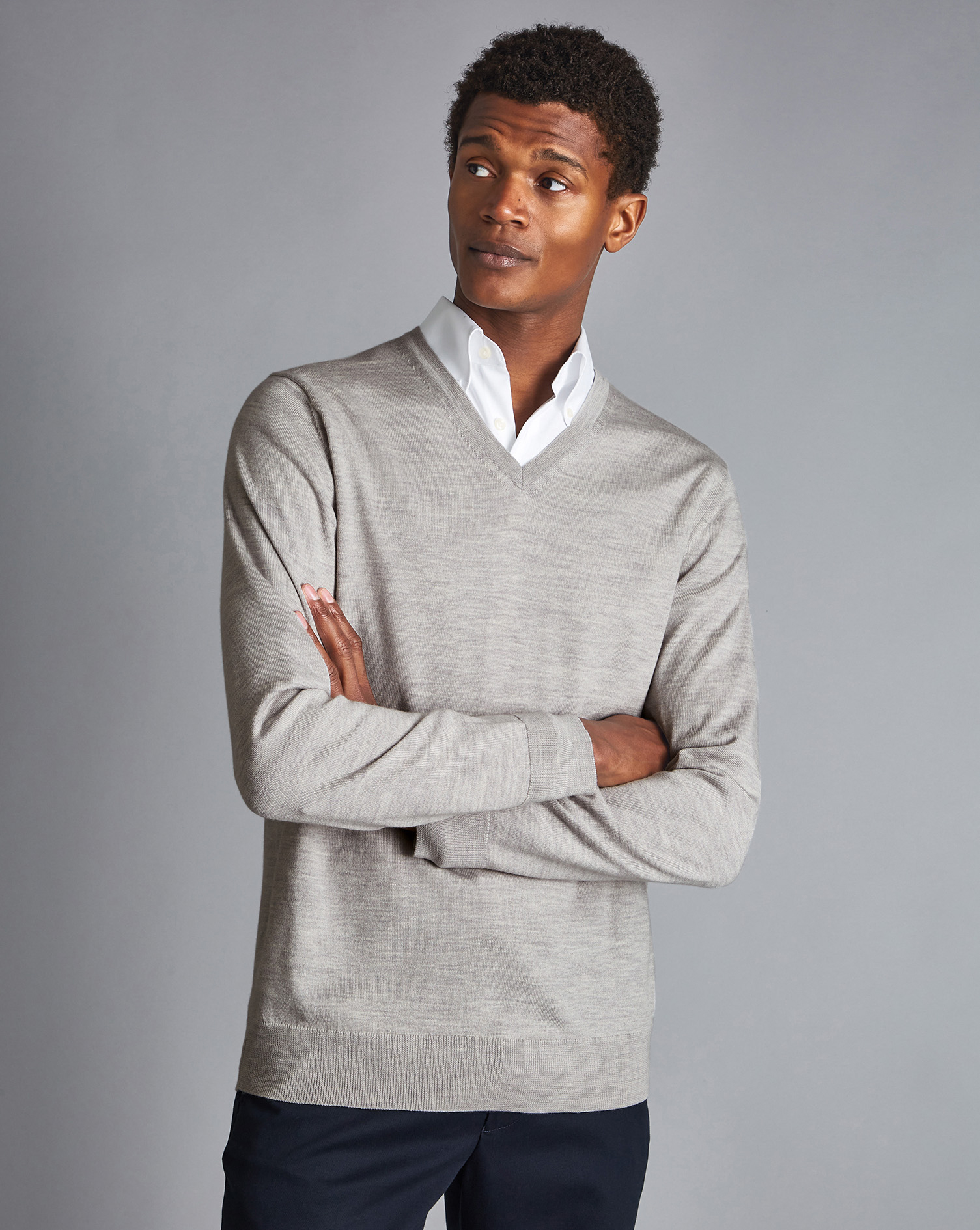 Men's Charles Tyrwhitt V-Neck Sweater - Silver Grey Size XXXL Merino
