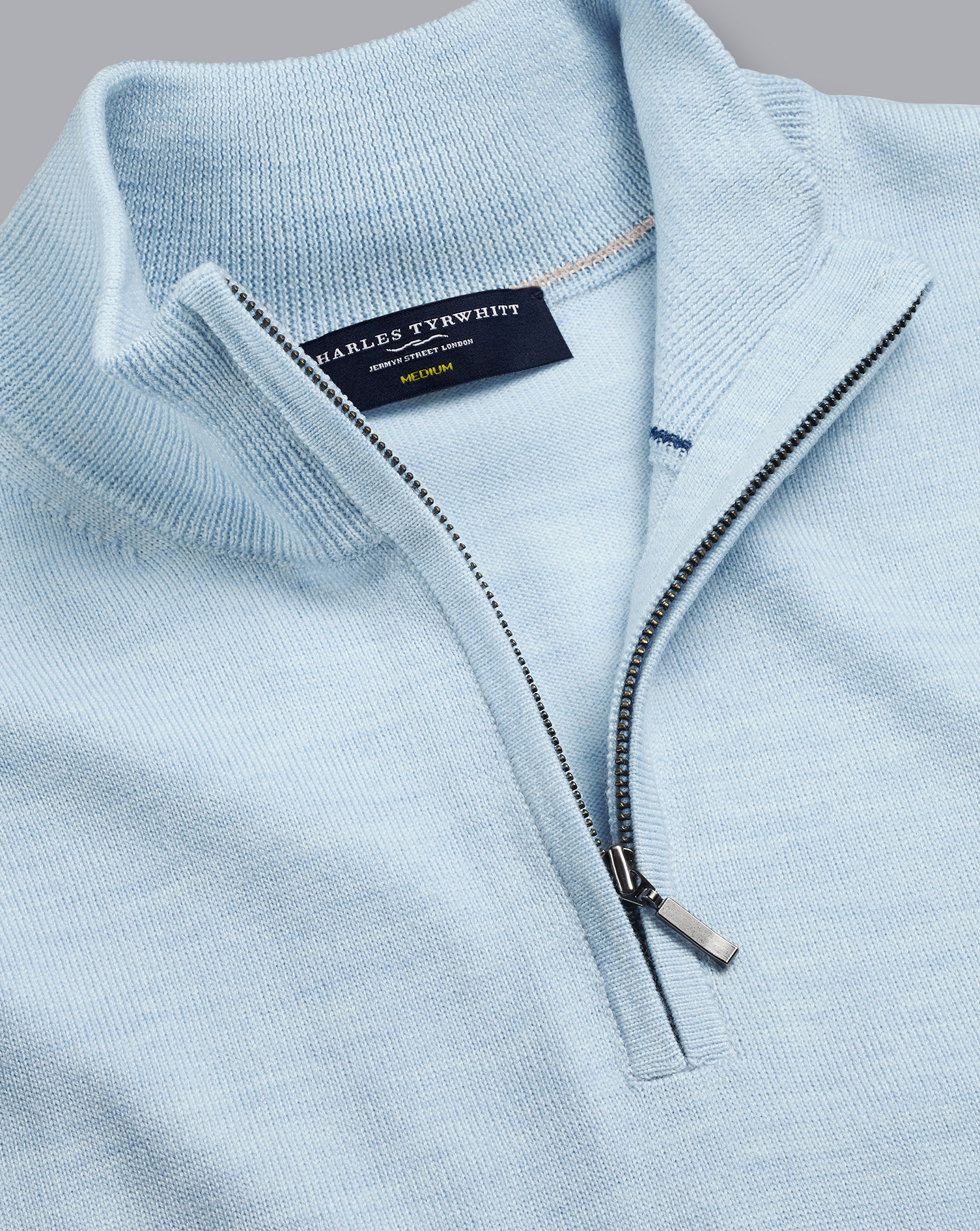 Men's Charles Tyrwhitt Zip Neck Sweater - Light Blue Size XS Merino
