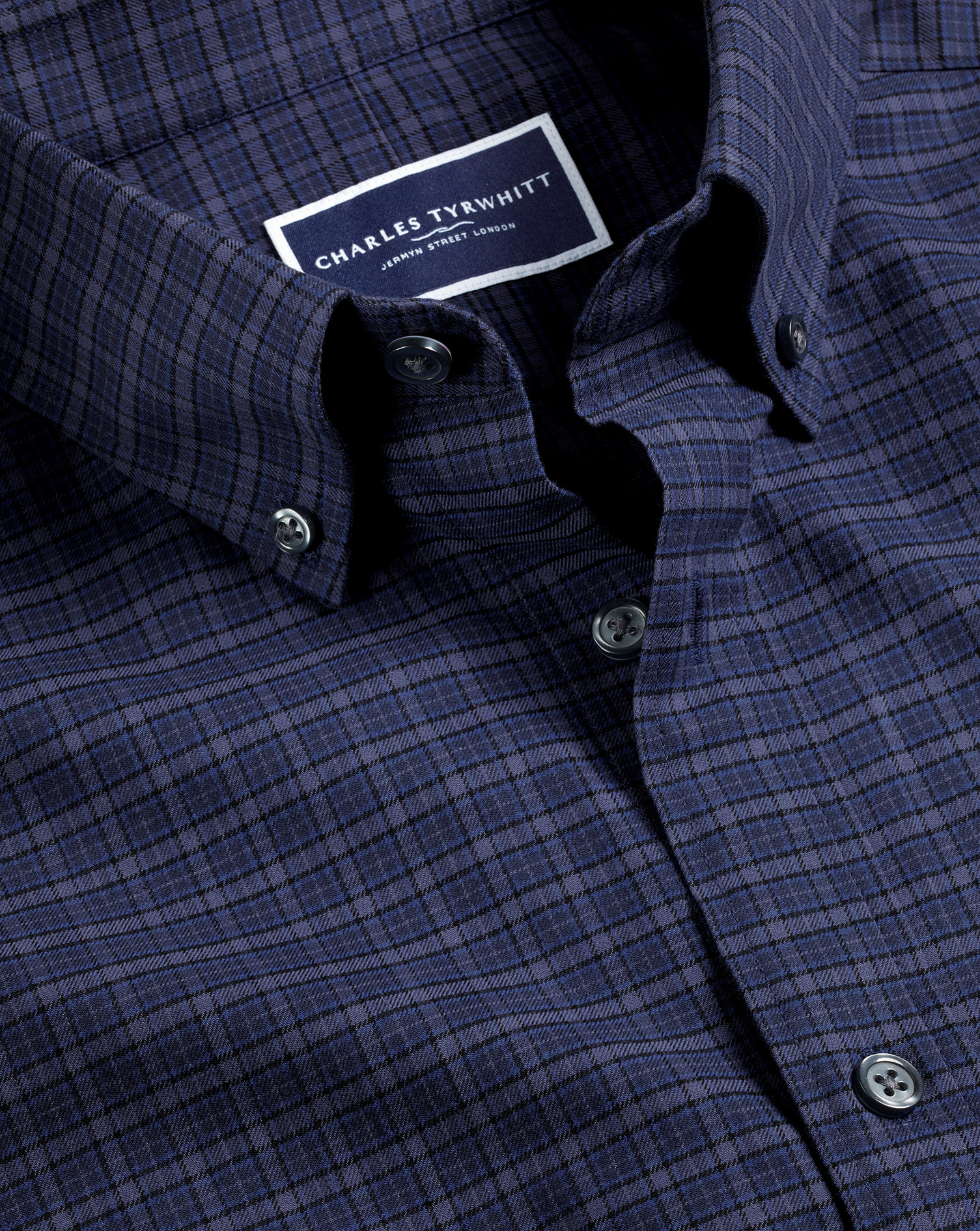 Charles Tyrwhitt Men's  Button-down Collar Brushed Twill Check Shirt In Blue
