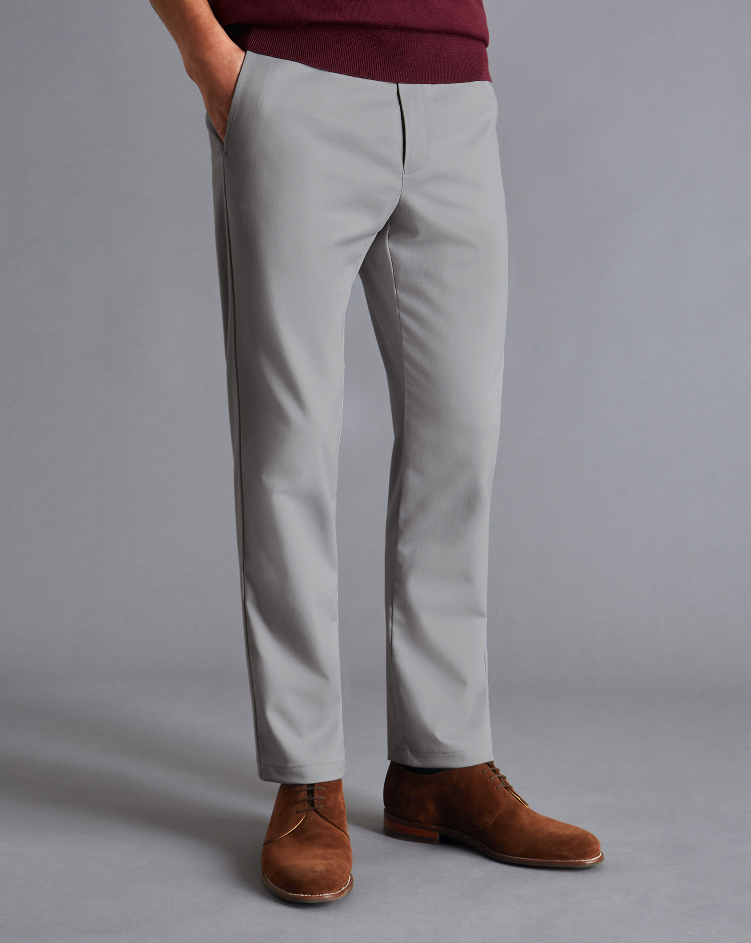 Ultimate Non-Iron Cotton Chino Pants - Silver Grey Size W38 L30
