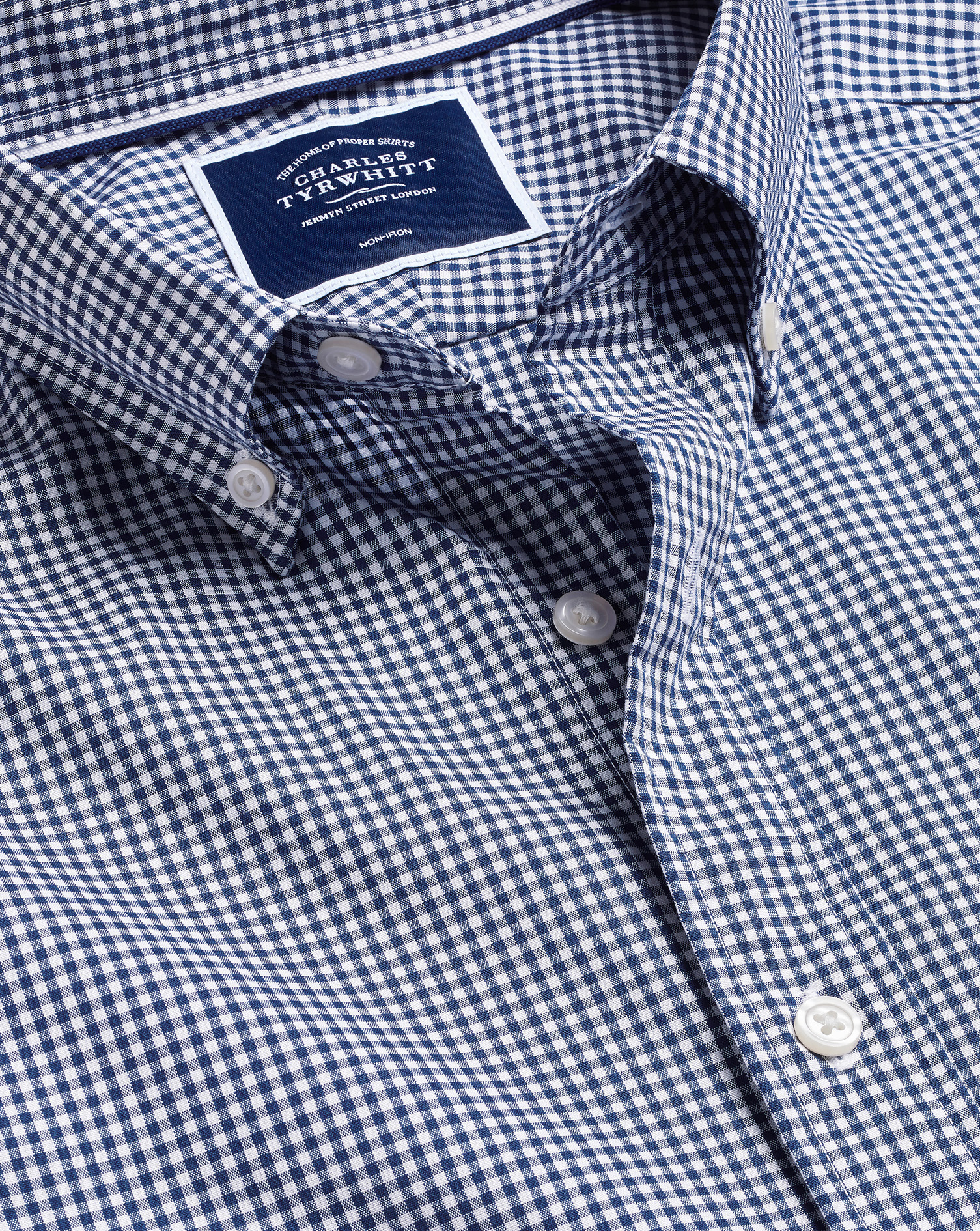 Men's Charles Tyrwhitt Button-Down Collar Non-Iron Stretch Mini Gingham Short Sleeve Casual Shirt - 