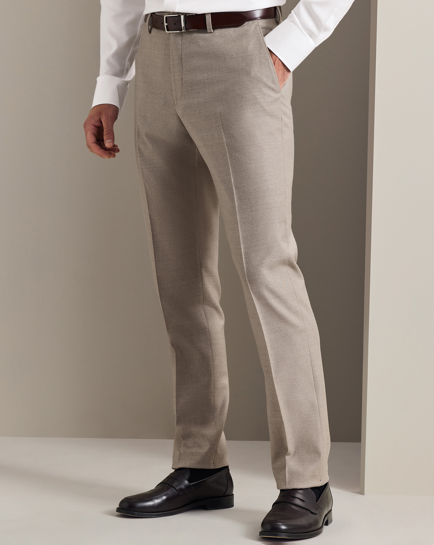 Men's Charles Tyrwhitt Italian Flannel Suit Trousers - Taupe Neutral Size 32/34 Wool