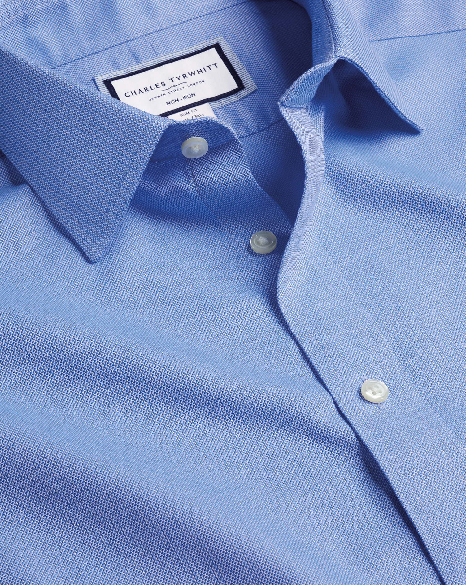 Men's Charles Tyrwhitt Non-Iron Royal Oxford Dress Shirt - Ocean Blue Single Cuff Size Medium Cotton