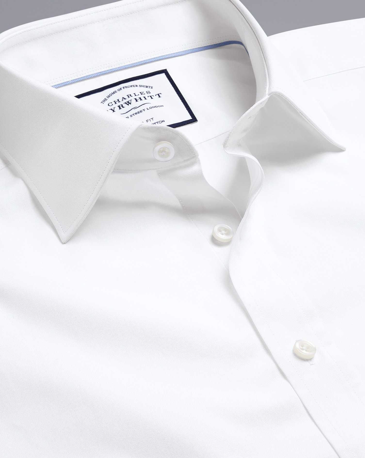 Men's Charles Tyrwhitt Semi-Cutaway Collar Egyptian Poplin Dress Shirt - White Single Cuff Size Medi