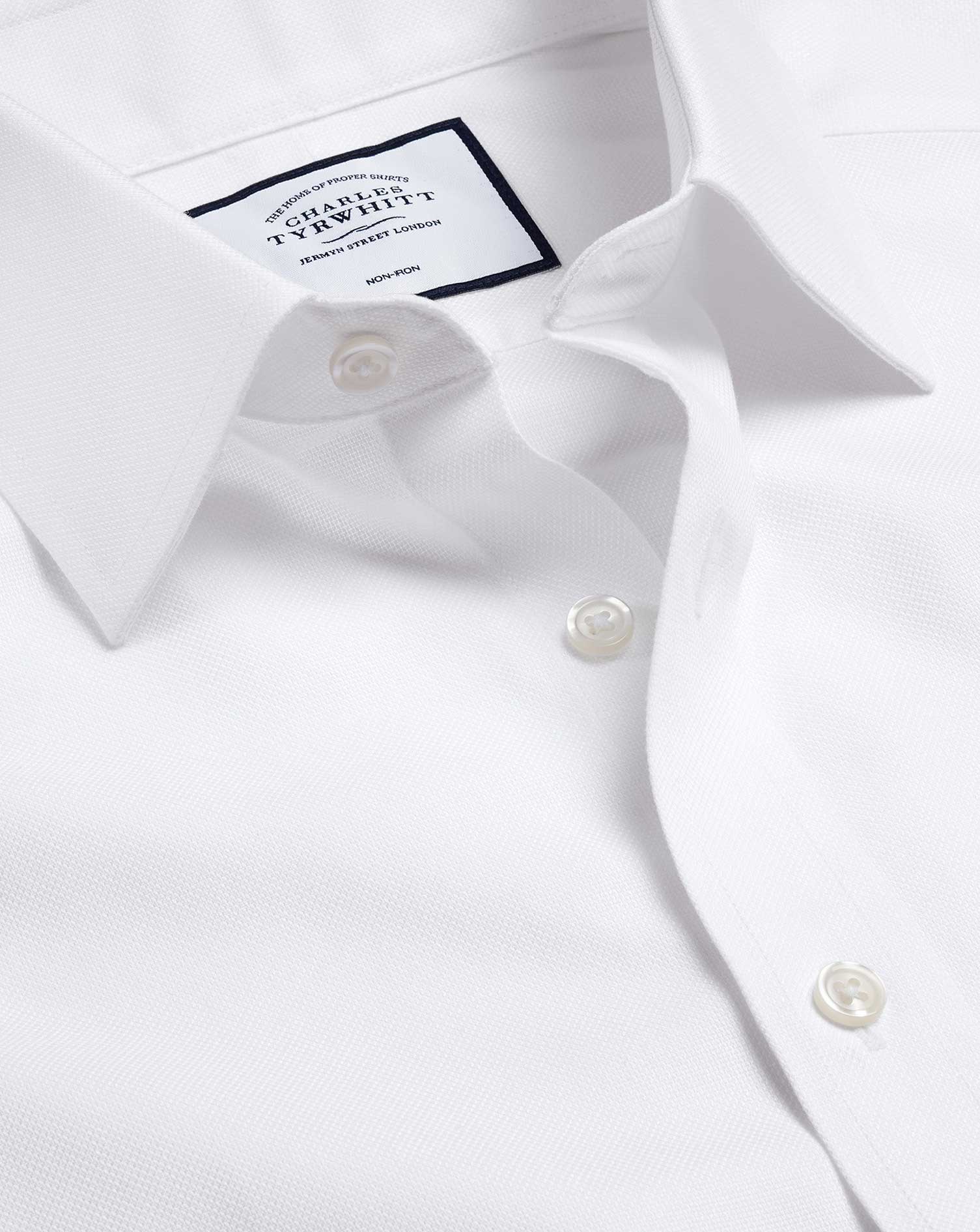 Non-Iron Royal Oxford Cotton Dress Shirt - White Single Cuff Size Large
