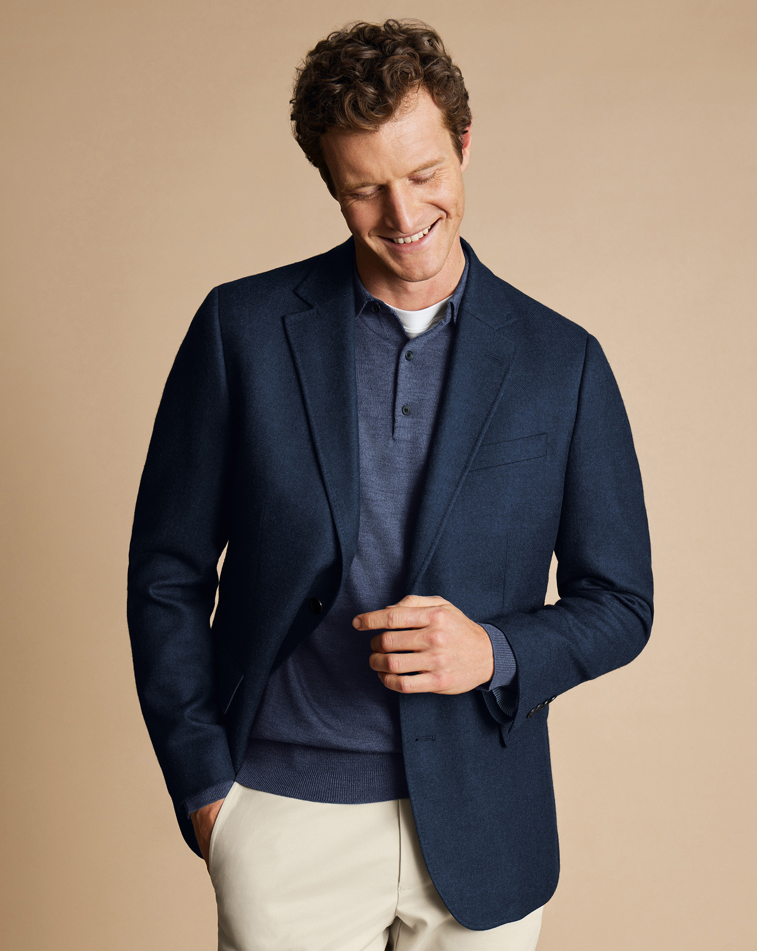 Men's Charles Tyrwhitt Twill na Jacket - Navy Blue Size 44R Wool
