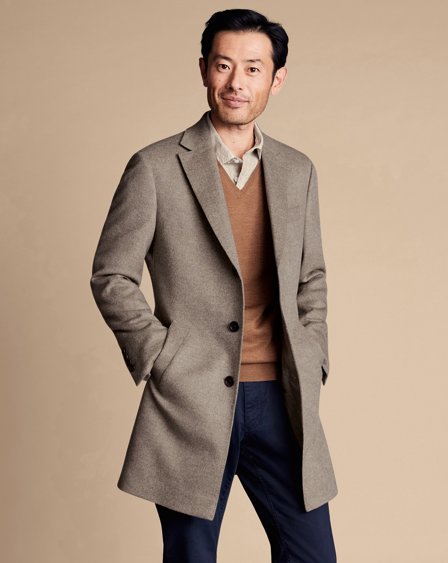 Men's Charles Tyrwhitt Overna coat - Oatmeal Neutral Size 48R Wool
