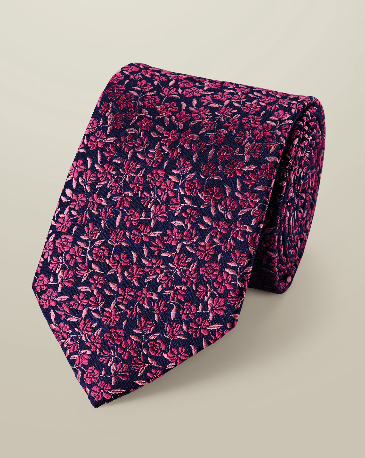 Handmade Pink Floral Italian Silk Tie Charles Dastier Silk Tie Pink Floral main image 2