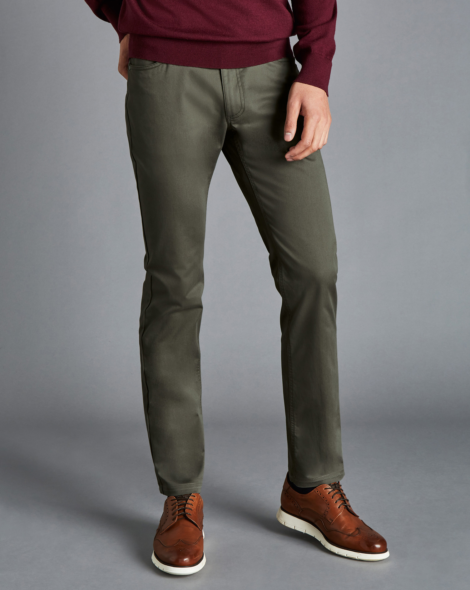 Cotton Stretch 5-Pocket Trousers - Olive Green Size W40 L30
