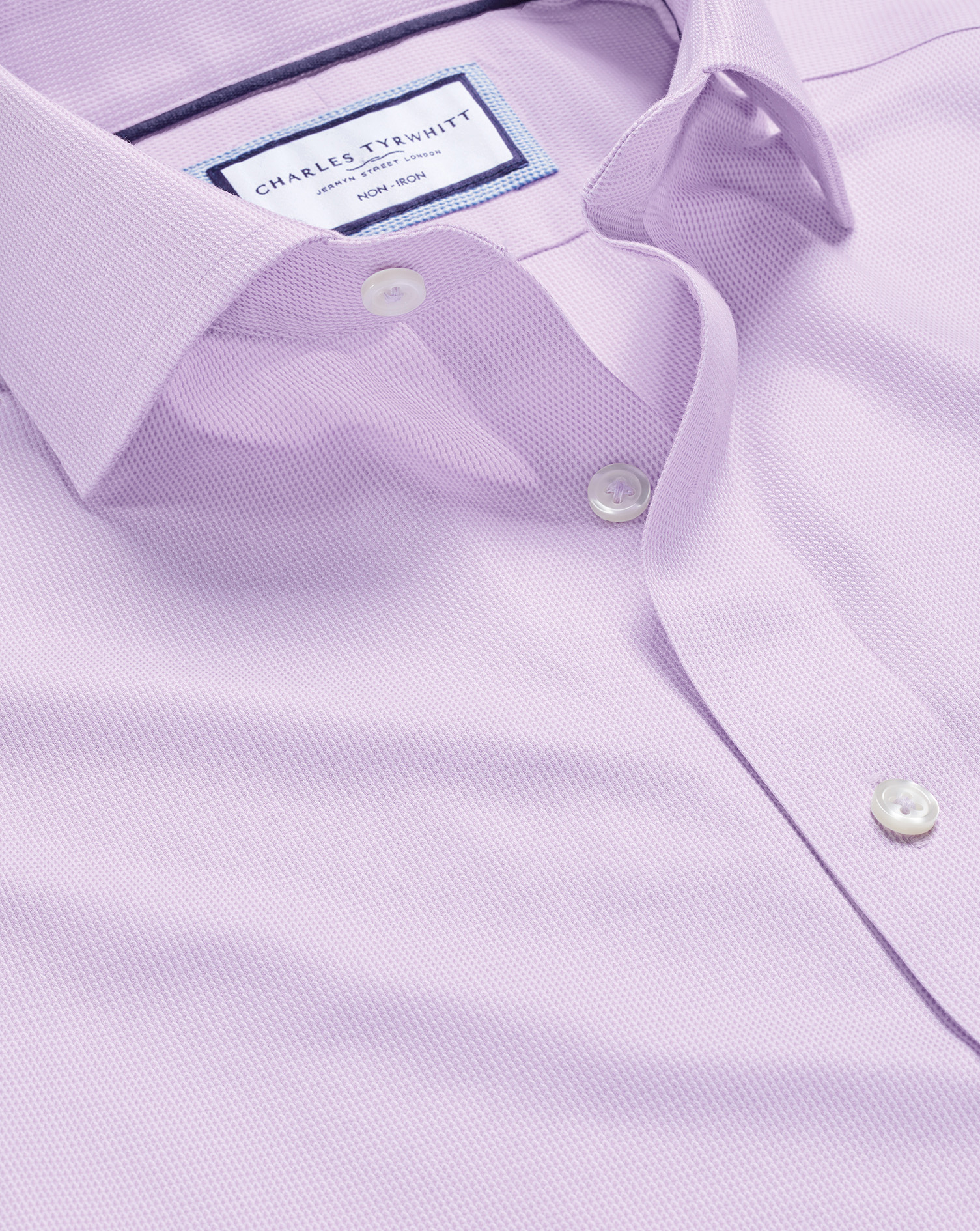 Men's Charles Tyrwhitt Cutaway Collar Non-Iron Clifton Weave Dress Shirt - Lilac Purple Single Cuff 