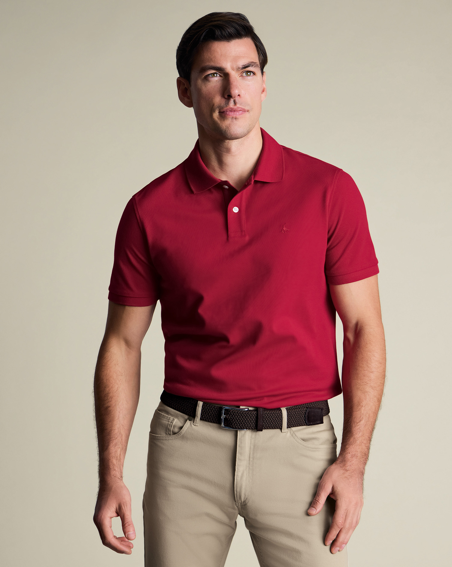 Men's Charles Tyrwhitt Pique Polo Shirt - Red Size Medium Cotton