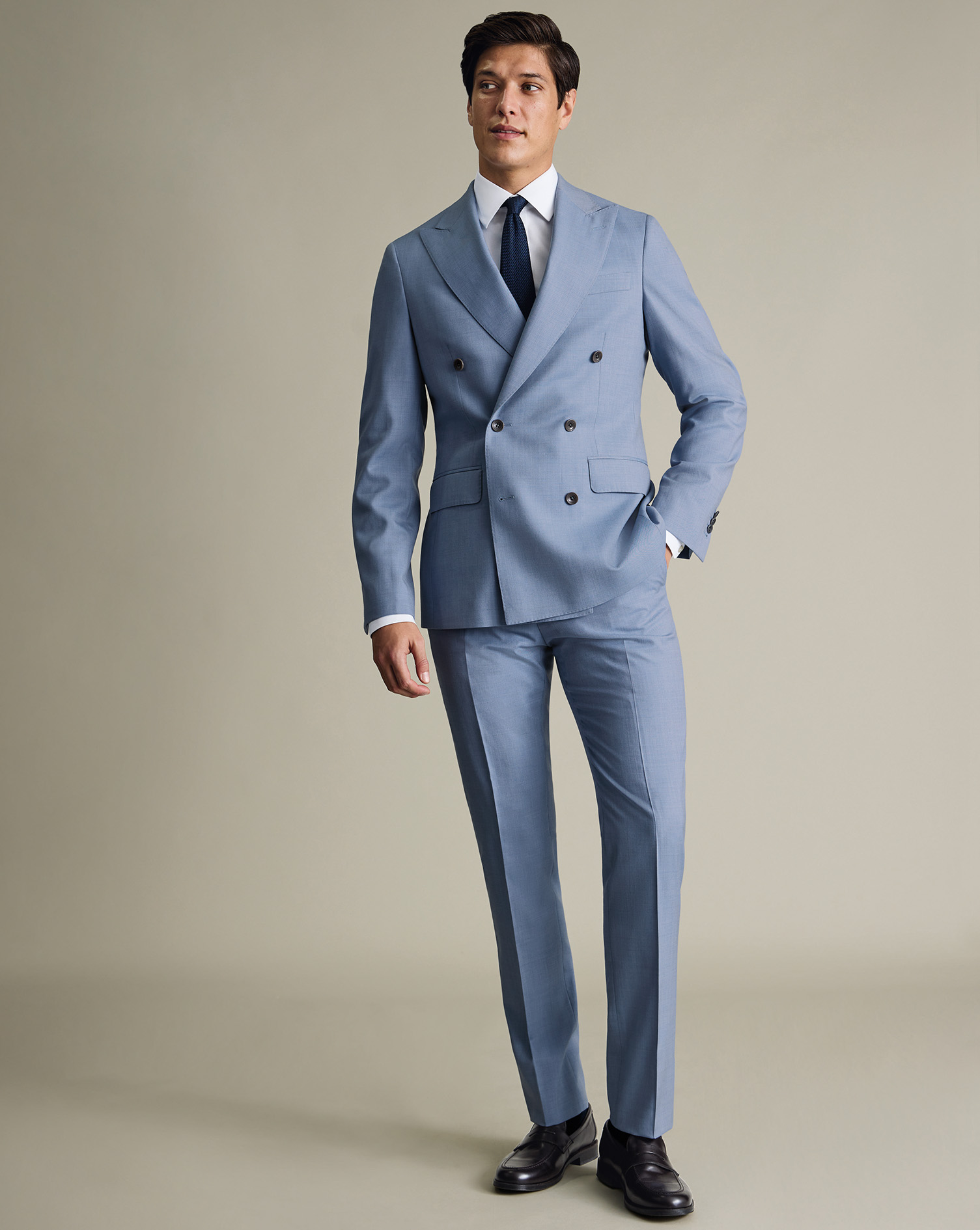 Double Breasted Ultimate Performance Sharkskin Suit - Light Blue