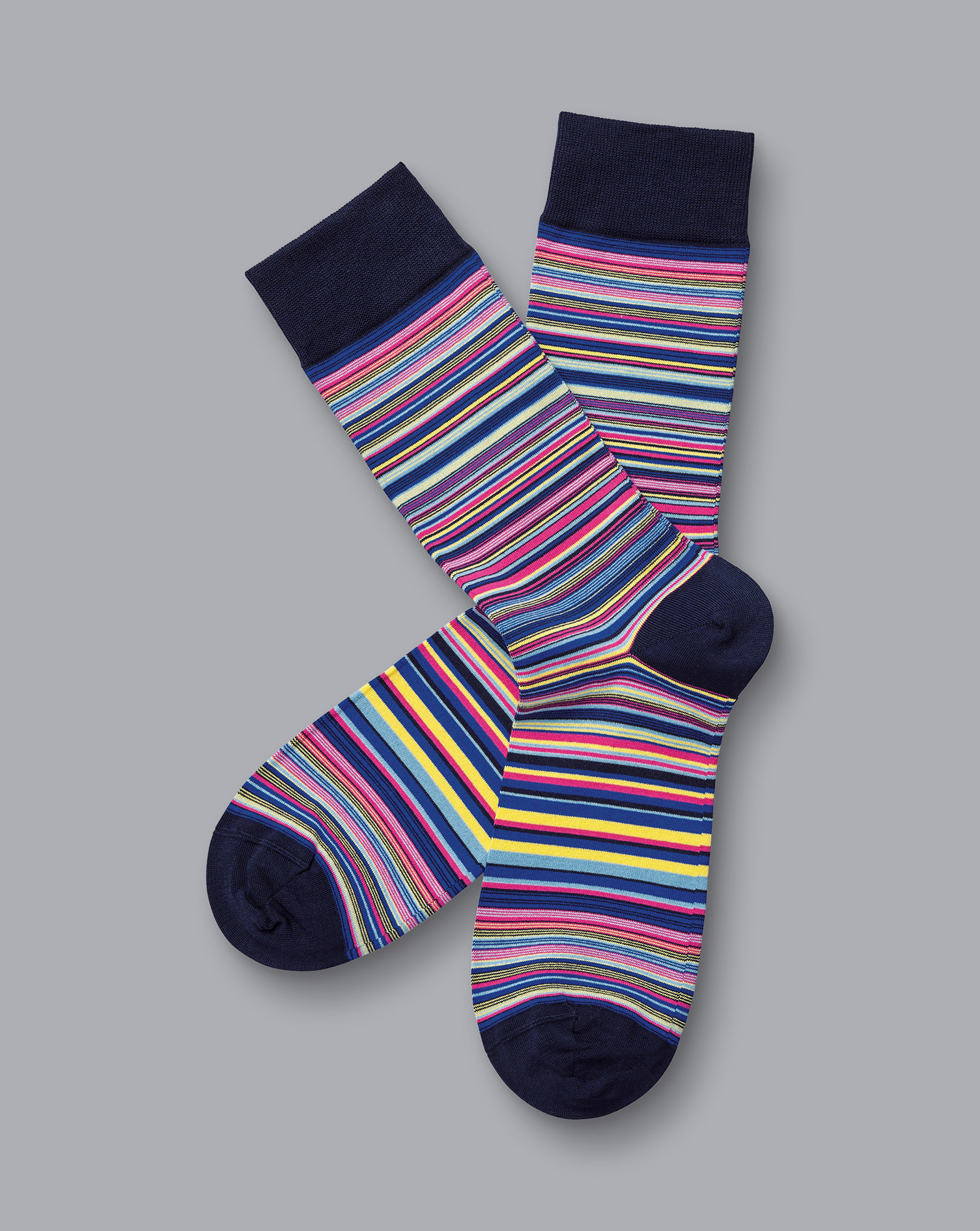 Men's Charles Tyrwhitt Multi Stripe Socks - Bright Pink & Cobalt Blue Size 6-10 Cotton
