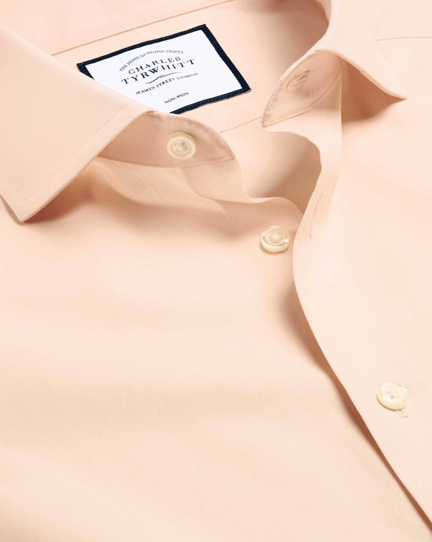 cutaway collar non-iron poplin cotton formal shirt - peach single cuff size 14.5/33 by charles tyrwhitt