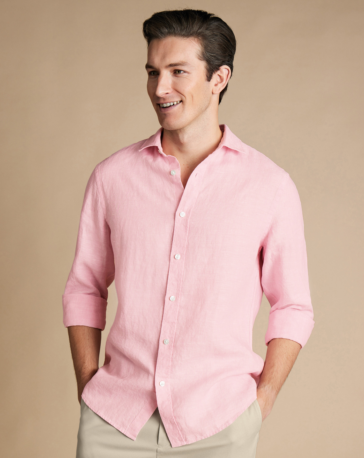 Men's Charles Tyrwhitt Pure Casual Shirt - Pink Size Small Linen
