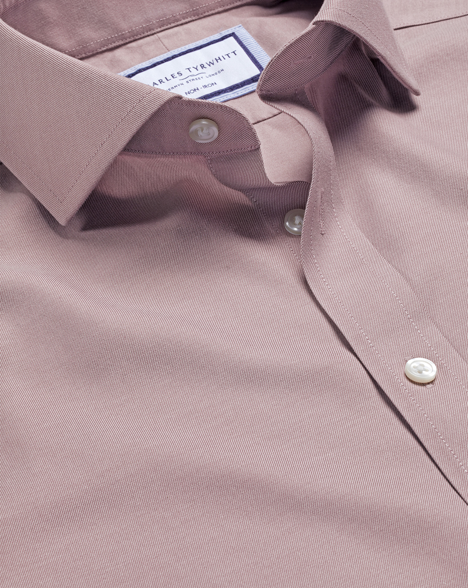 Men's Charles Tyrwhitt Cutaway Collar Non-Iron Twill Dress Shirt - Claret Pink Single Cuff Red Size 