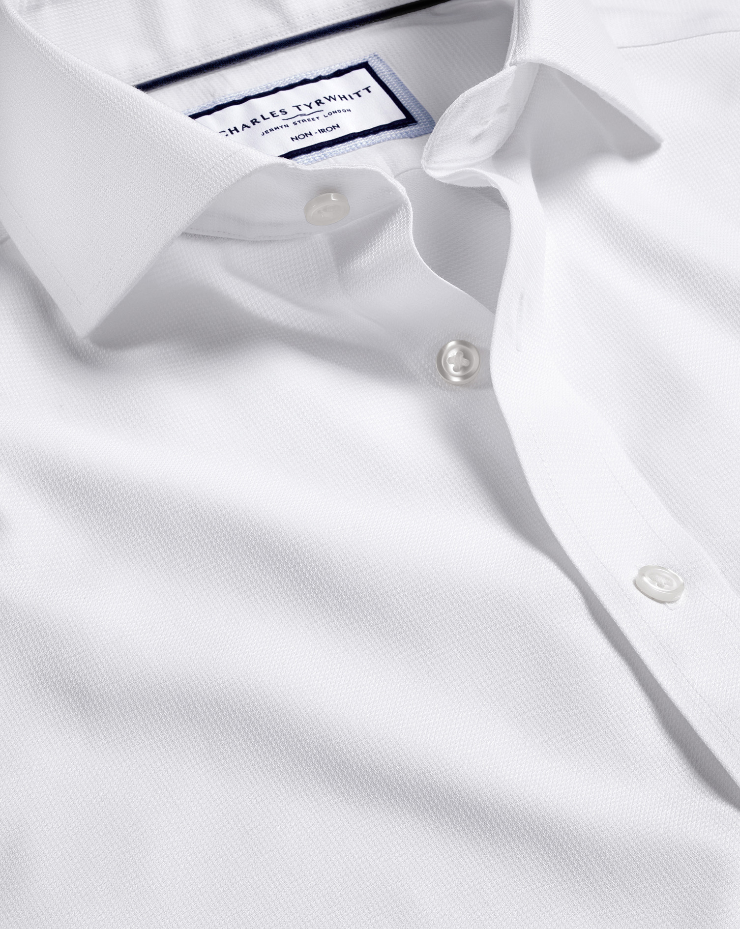 Men's Charles Tyrwhitt Cutaway Collar Non-Iron Clifton Weave Dress Shirt - White French Cuff Size 17