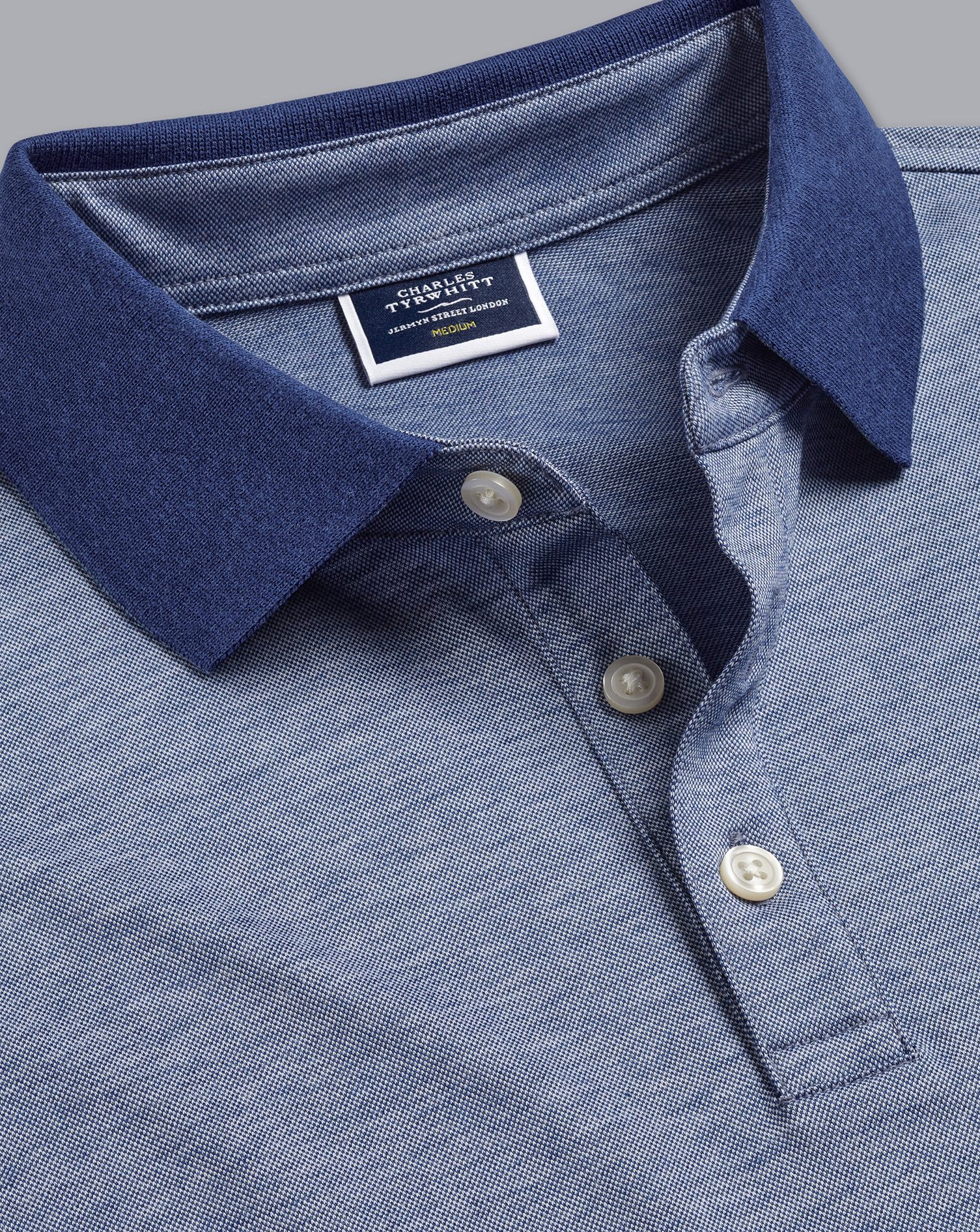 Men's Charles Tyrwhitt Birdseye Pique Polo Shirt - Royal Blue Size Medium Cotton
