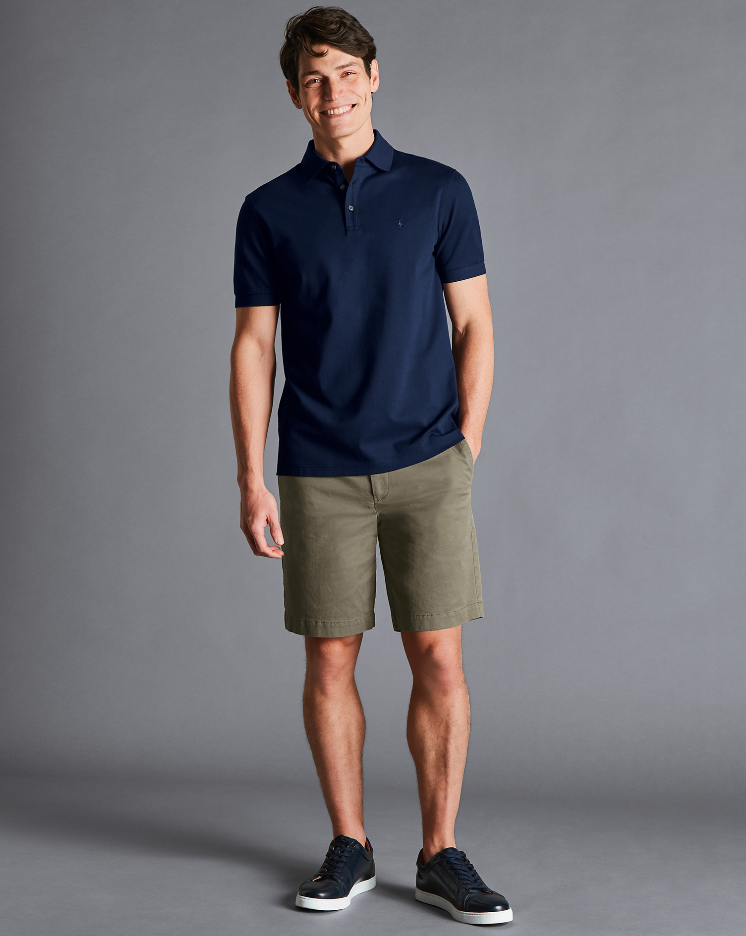 Men's Charles Tyrwhitt Cotton Shorts - Sage Green Size 40 Cotton Mix
