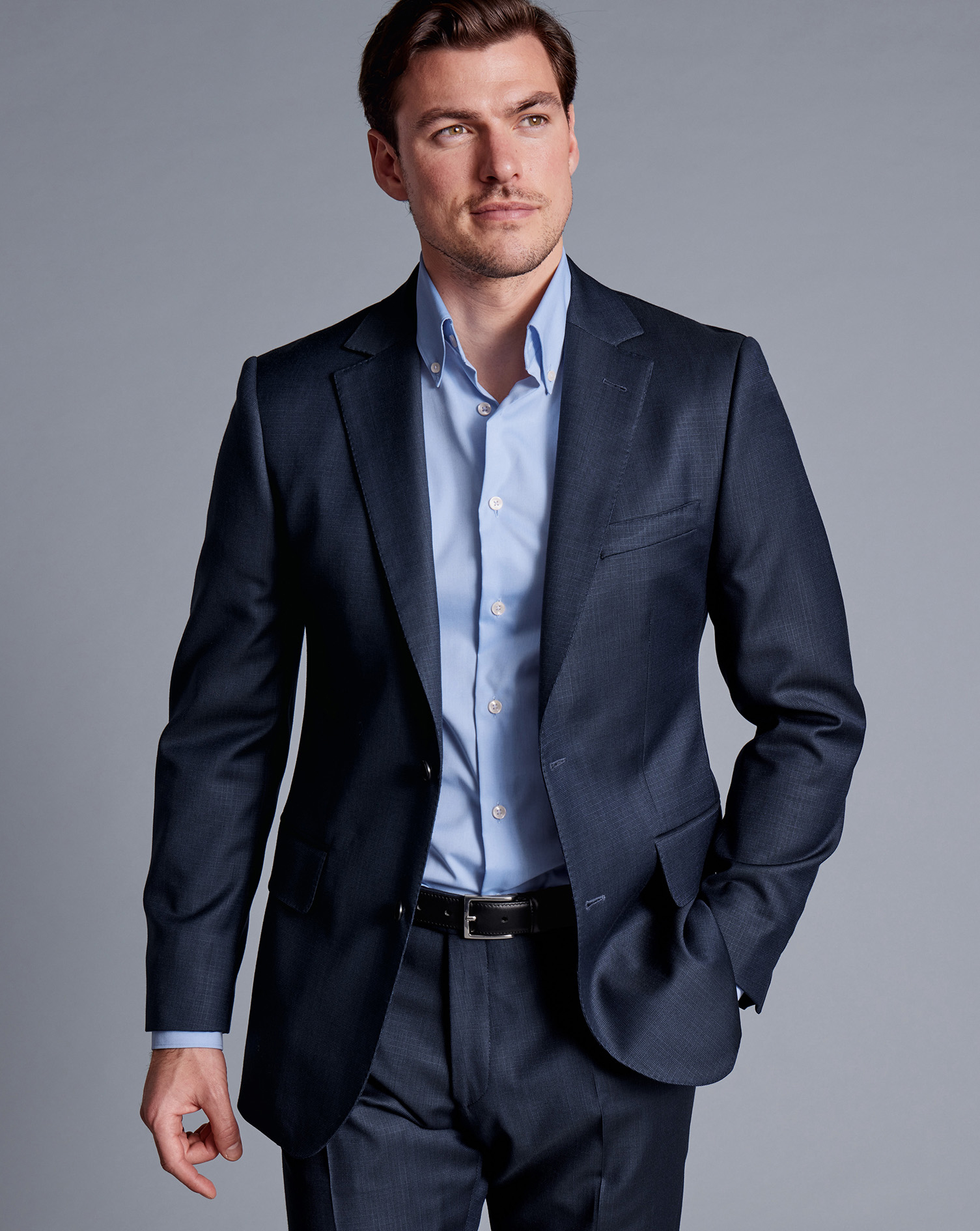 Men's Charles Tyrwhitt Italian Luxury Textured Suit na Jacket - Ink Blue Size 46R Wool
