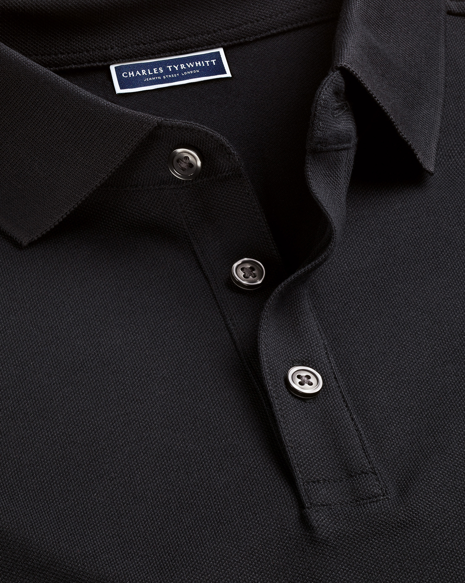 Men's Charles Tyrwhitt Pique Polo Shirt - Black Size Medium Cotton
