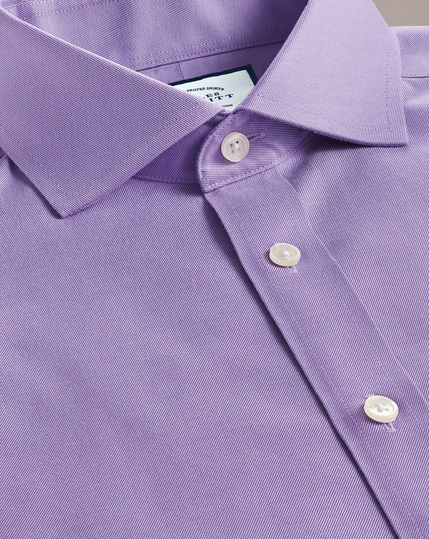 non-iron twill cutaway collar cotton formal shirt - lilac single cuff size 14.5/33 by charles tyrwhitt